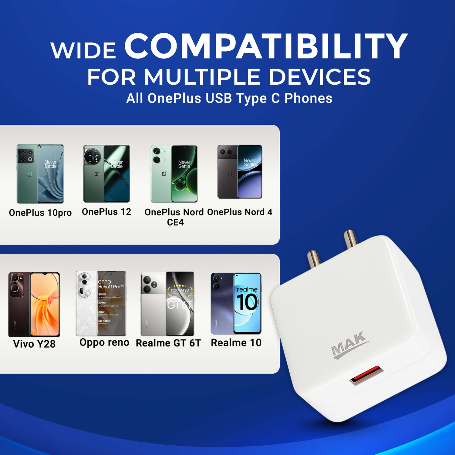 Image of MAK 80 W SuperVOOC 6 A Wall Charger for Mobile
