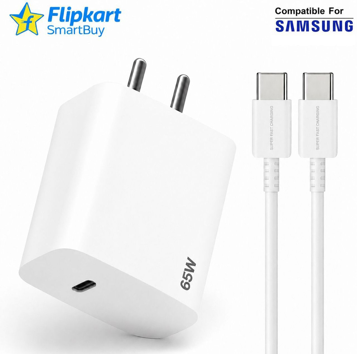 Image of Flipkart SmartBuy 65 W Supercharge 3 A Wall Charger for Mobile with Detachable Cable