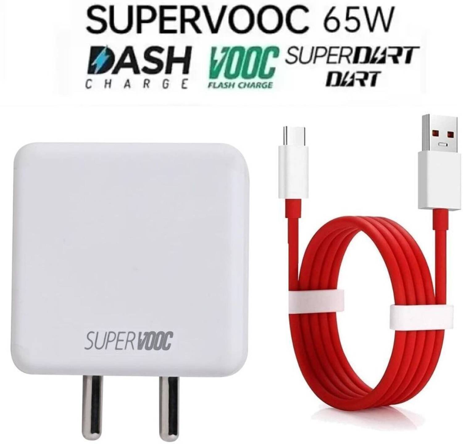 Pandaco 65 W VOOC 6 A Wall Charger for Mobile with Detachable Cable