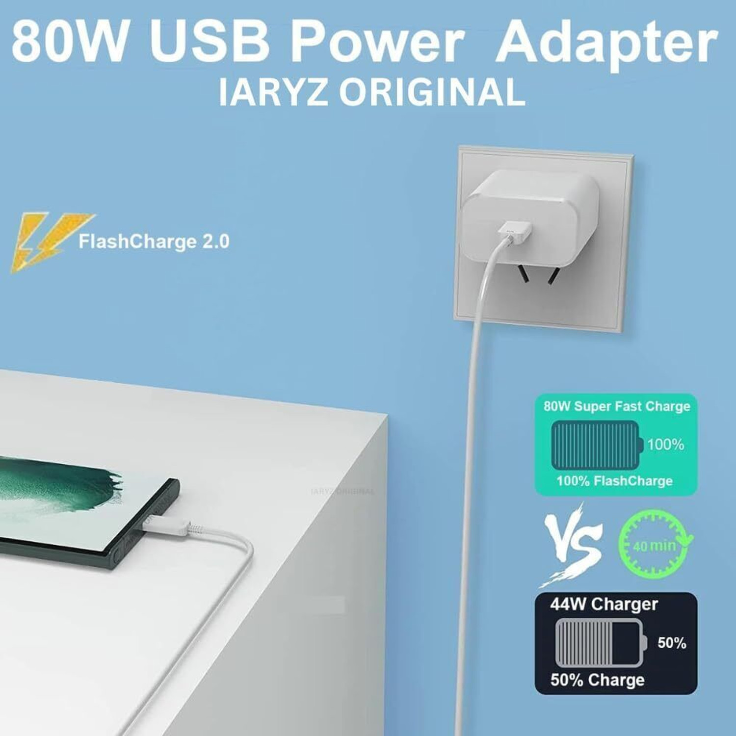 Image of vivo 80 W Quick Charge 7.3 A Wall Charger for Mobile with Detachable Cable