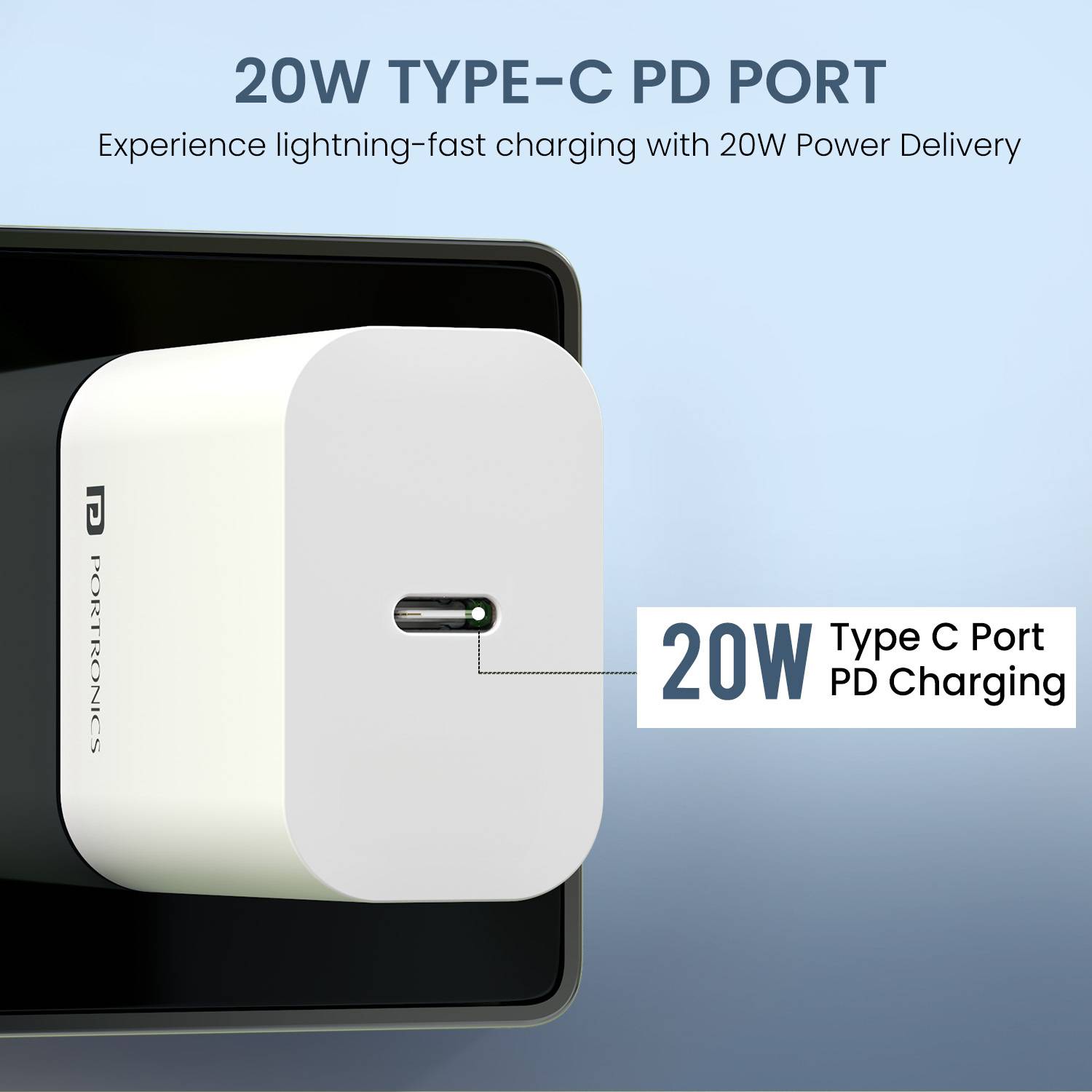 Portronics 20W PD 3A Wall Charger White - Image 2