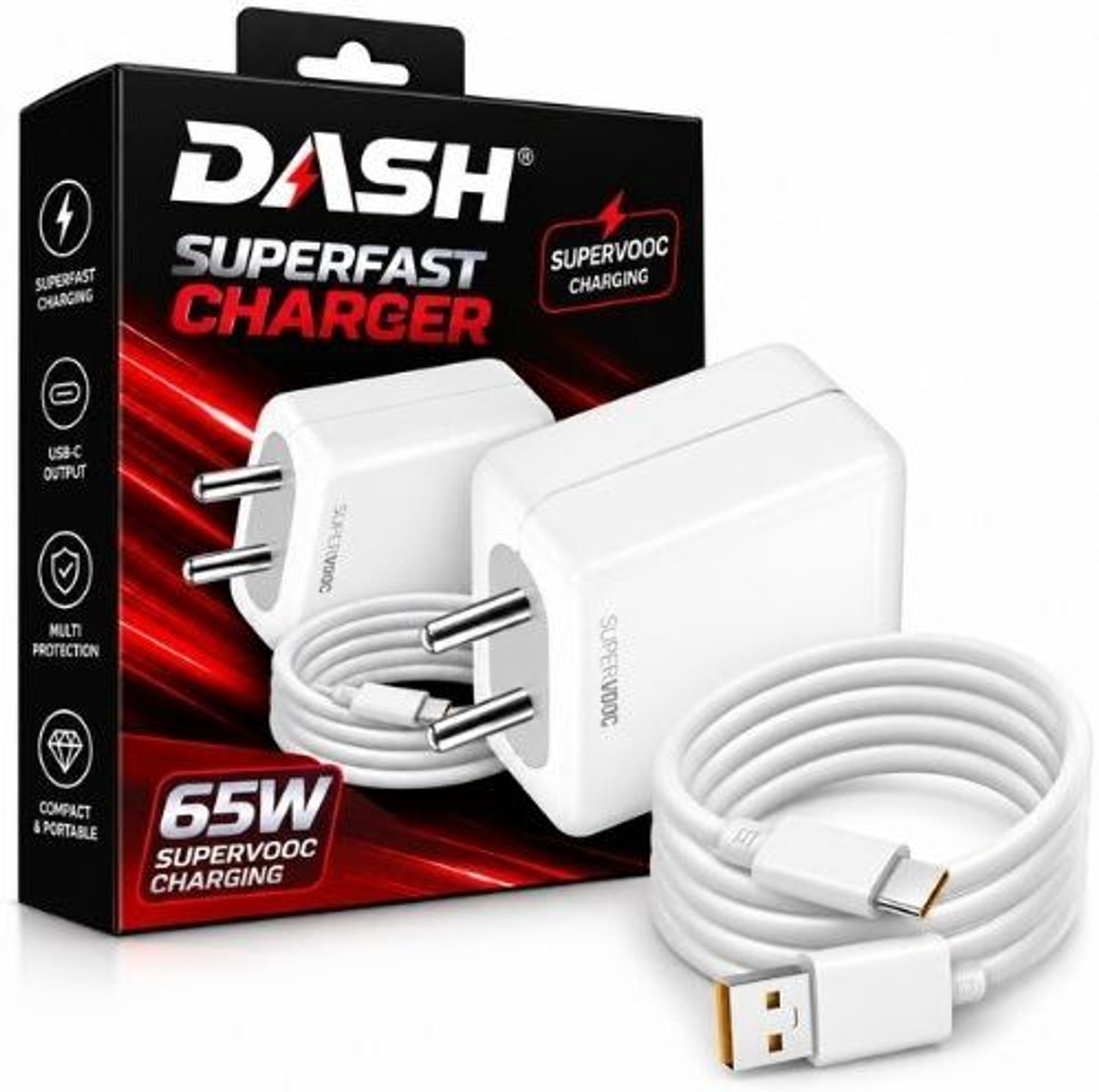 Image of MGEdge 65 W SuperVOOC 6.5 A Wall Charger for Mobile with Detachable Cable (White)