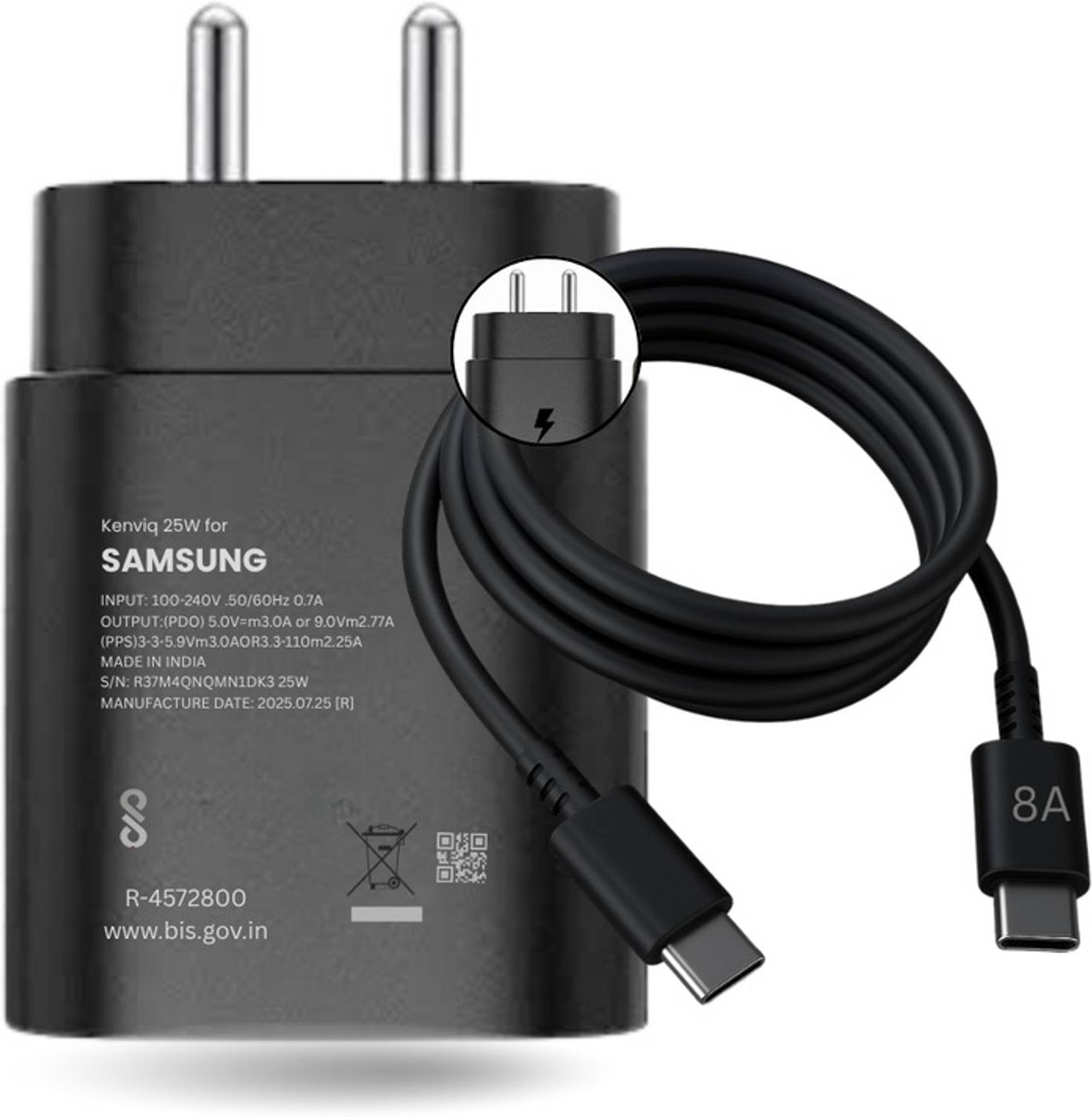Kenviq 25 W PD 3 A Wall Charger for Mobile with Detachable Cable