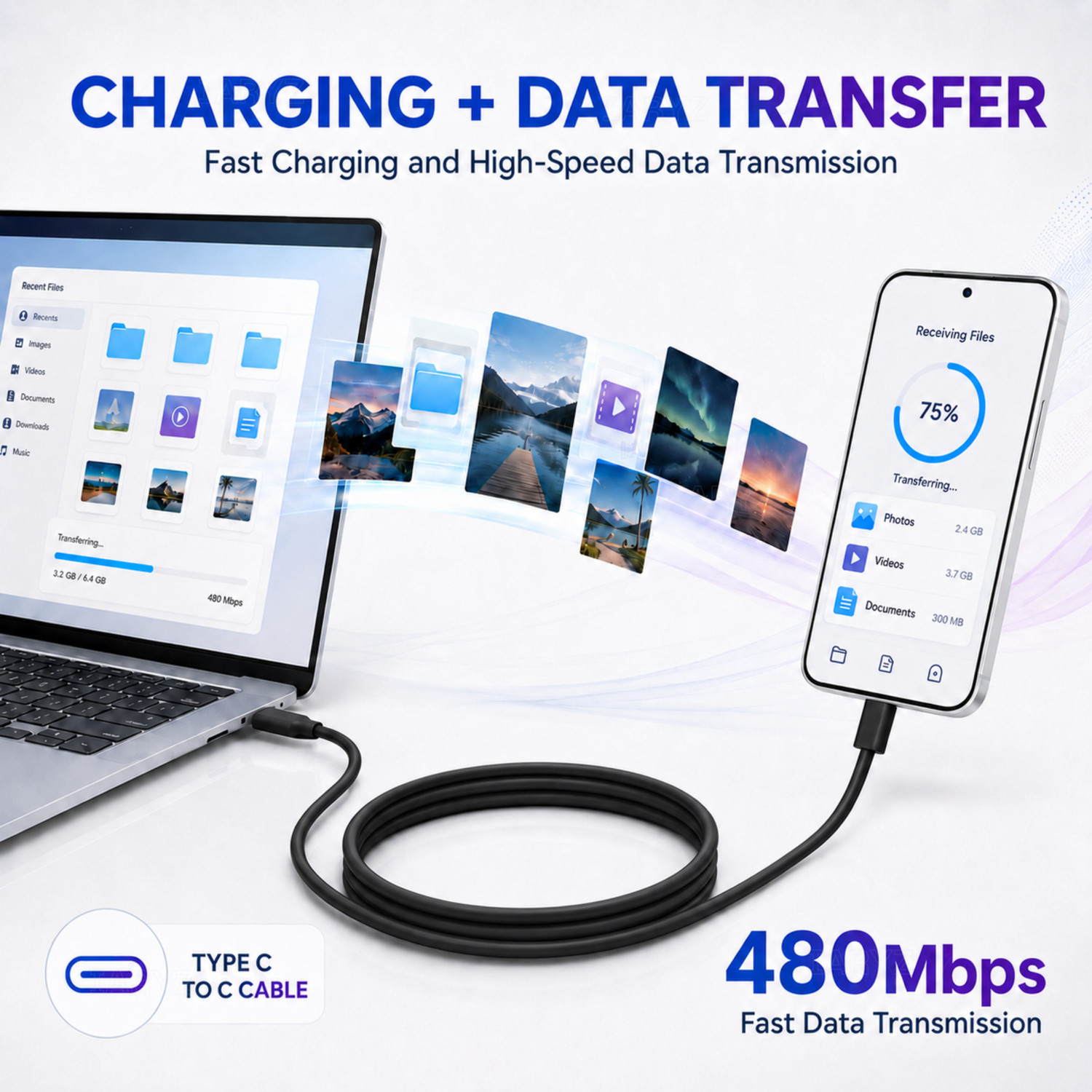 Image of ECNANIF ORIGINAL 45 W PD 4 A Single Port Mobile Charger with Detachable Cable (Compatible with Samsung Phone A36 5G / A26 5G, Black)