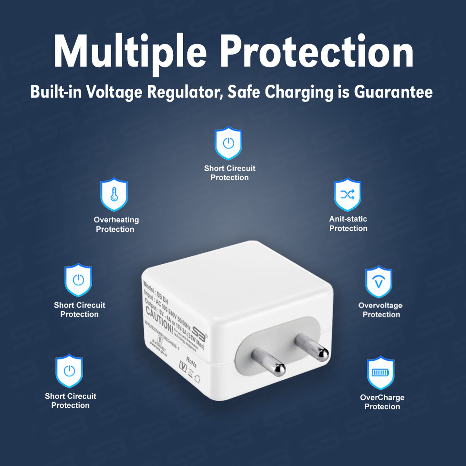 Image of SB 33 W Quick Charge 4 A Wall Charger for Mobile with Detachable Cable