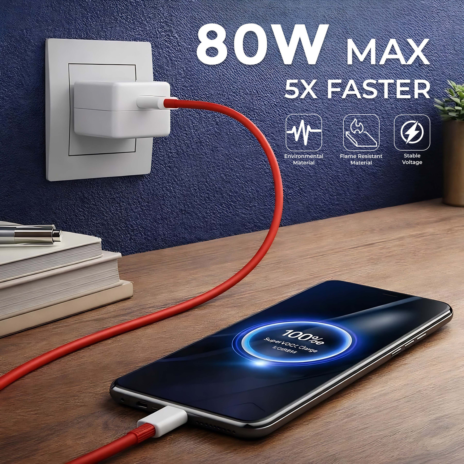 Image of MAK 80 W SuperVOOC 6 A Wall Charger for Mobile
