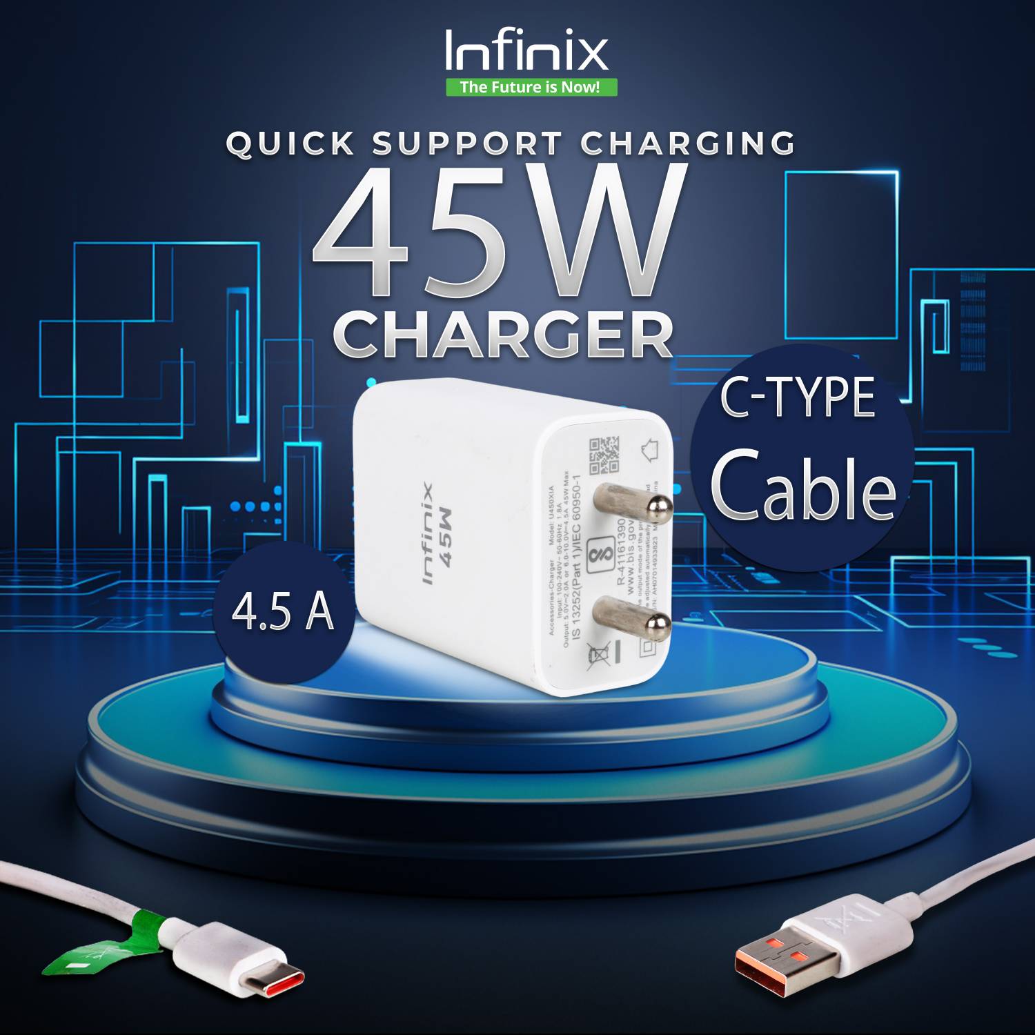 Infinix 45W Supercharge 4.4A Wall Charger White - Image 1