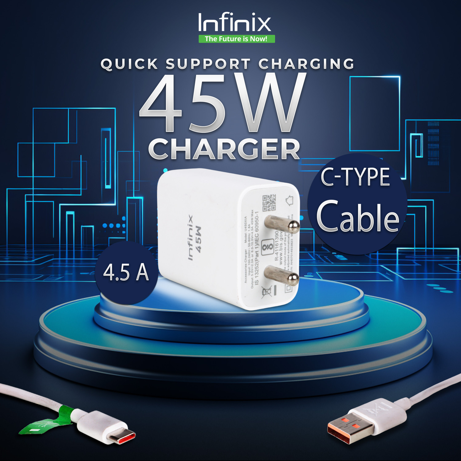 Image of Infinix 45 W Supercharge 4.4 A Wall Charger for Mobile