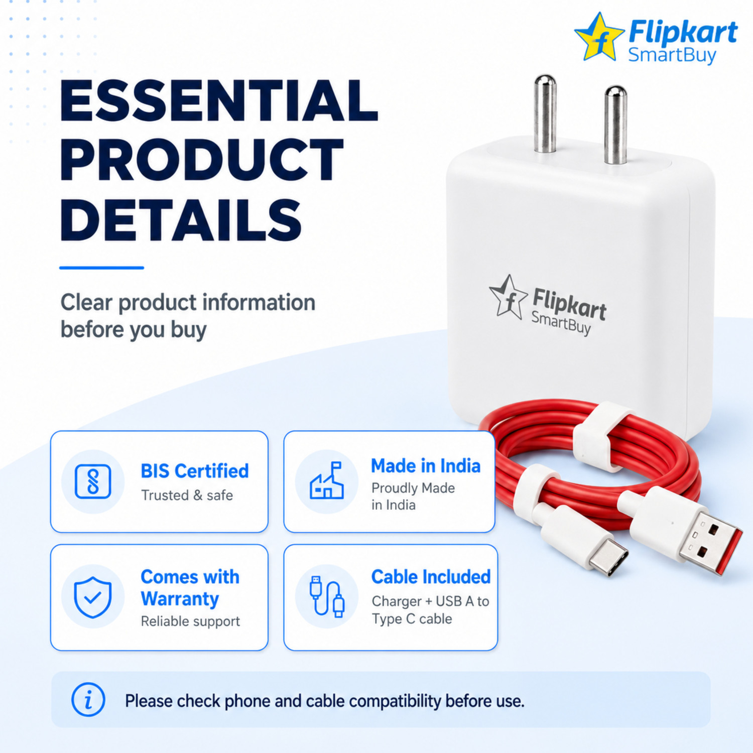 Image of Flipkart SmartBuy 100 W SuperVOOC 9 A Wall Charger for Mobile with Detachable Cable
