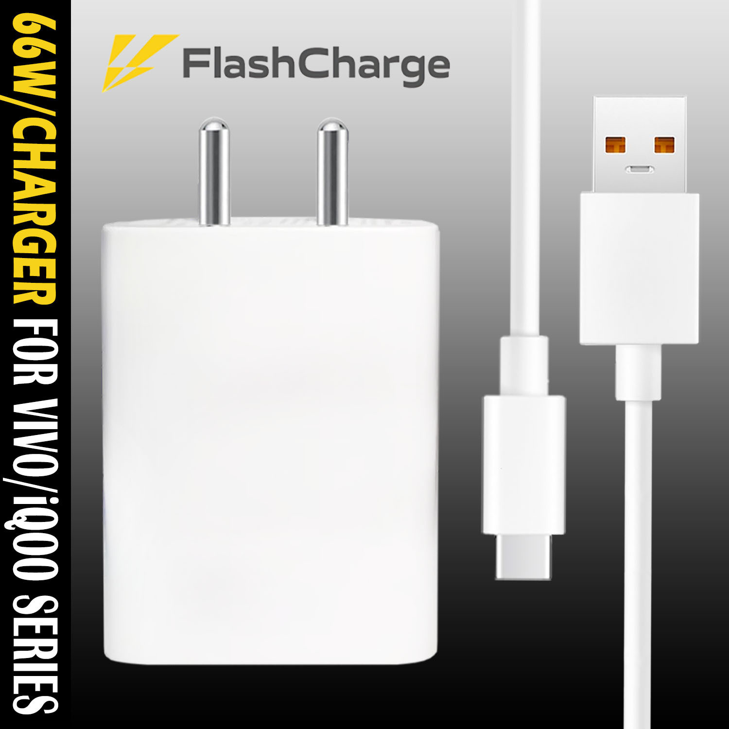 Image of Safa 66 W Quick Charge 6 A Wall Charger for Mobile with Detachable Cable (White, For S Series / T Series / Y Series / V Series And X Series, Cable Included)