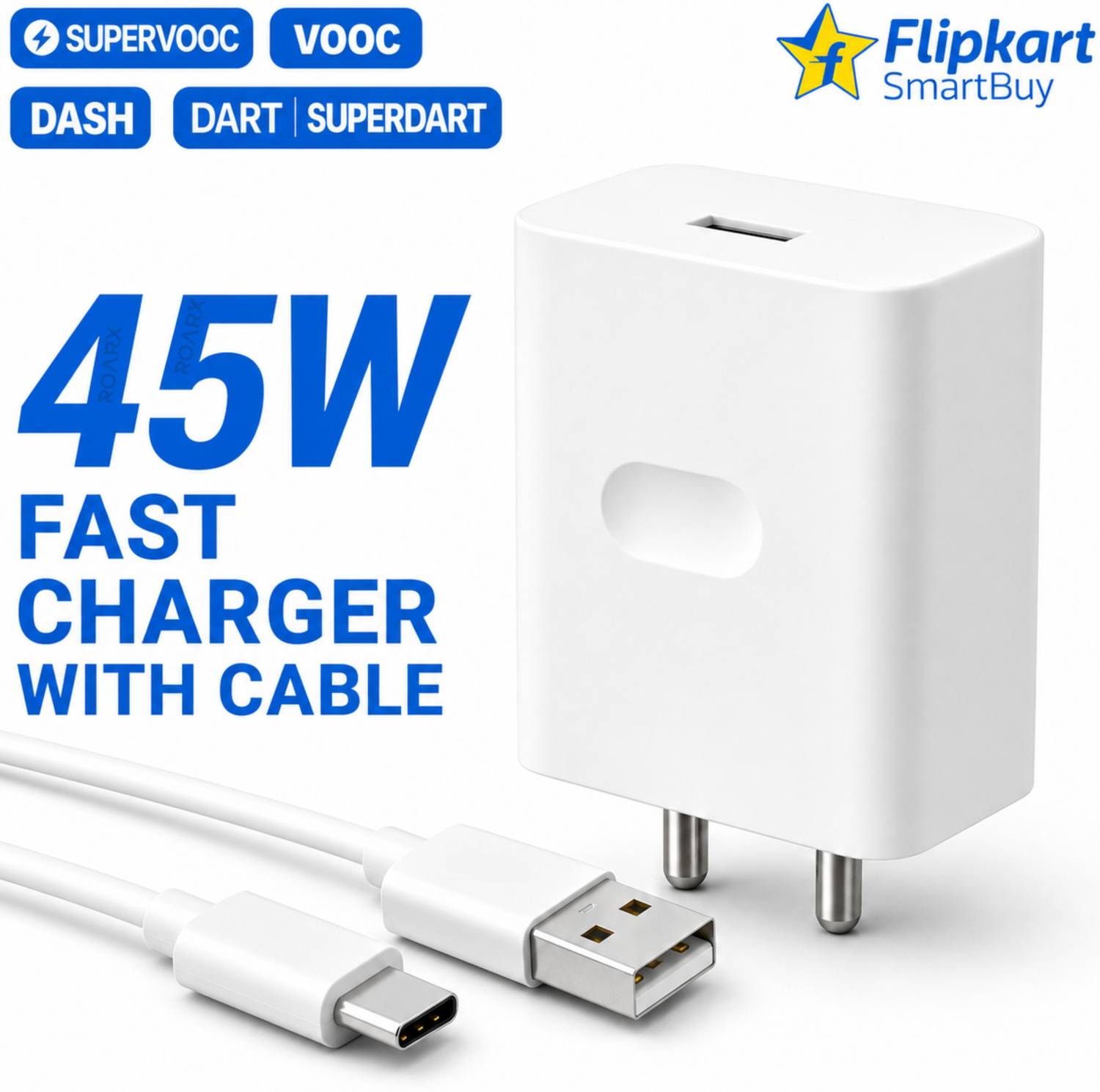 Flipkart SmartBuy 45 W SuperVOOC 5 A Wall Charger for Mobile with Detachable Cable