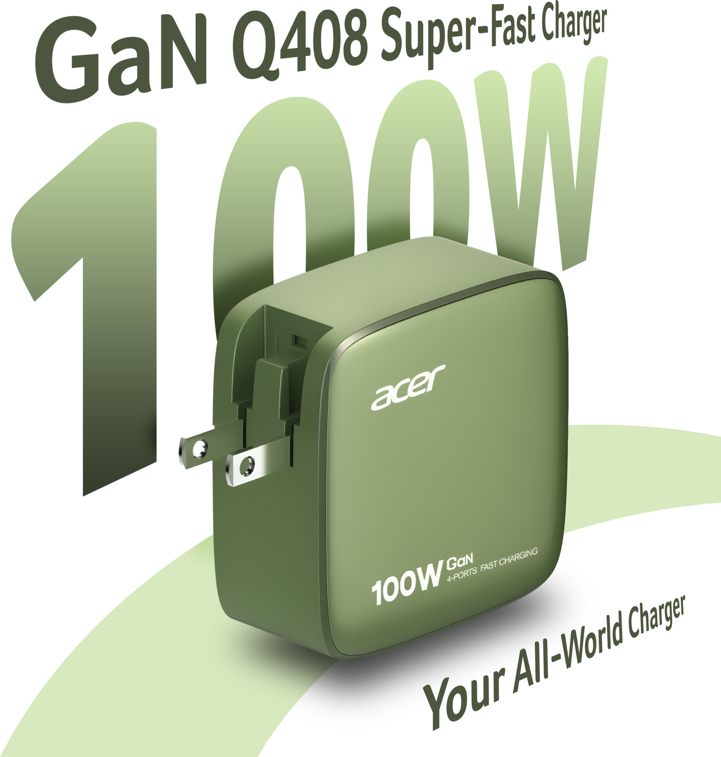 Image of Acer 100 W GaN 5 A Multi-pin Wall Charger for Mobile with Detachable Cable