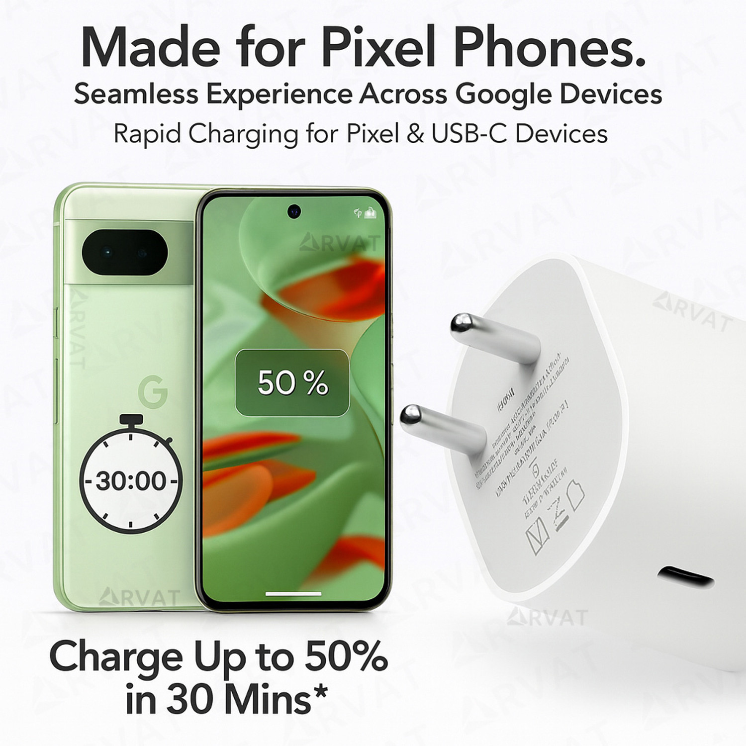 Image of RVAT 45 W GaN 3 A Wall Charger for Mobile with Detachable Cable
