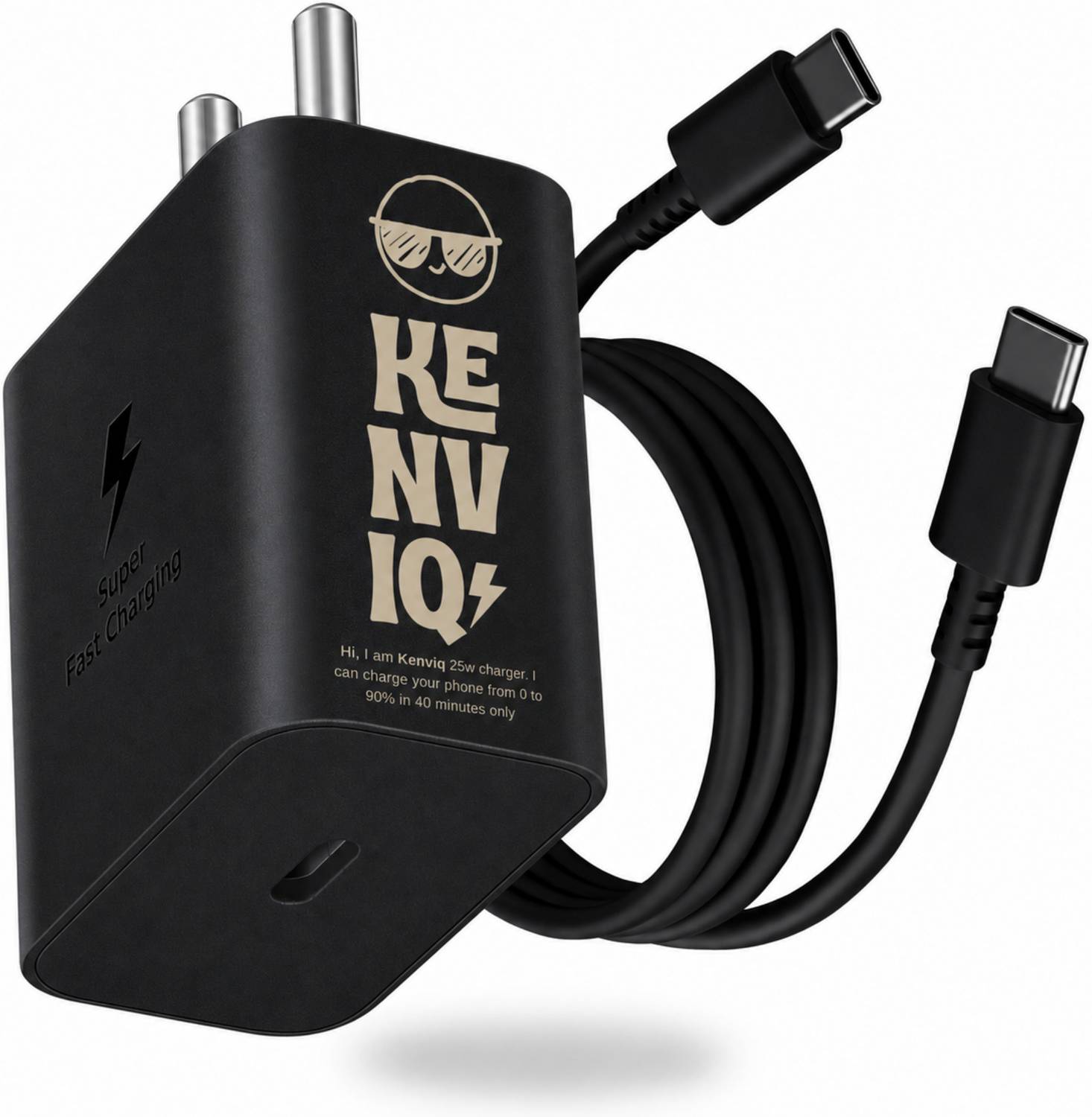 Kenviq 25 W PD 3 A Wall Charger for Mobile with Detachable Cable