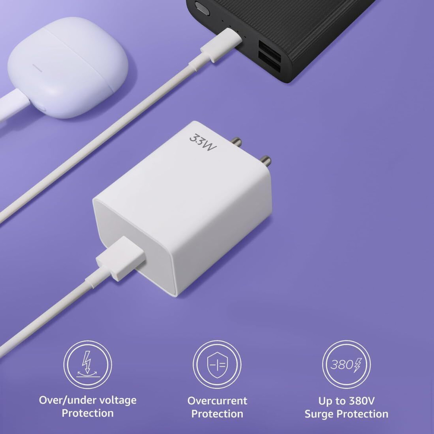 Image of XIAOMI 33 W SonicCharge 3 A Wall Charger for Mobile with Detachable Cable