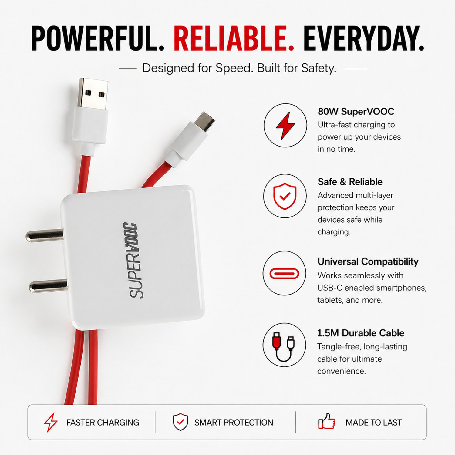 Image of CLAT CLAT SUPERVOOC 80W for Tablets & Cellular Phones 6 A Mobile Charger with Detachable Cable