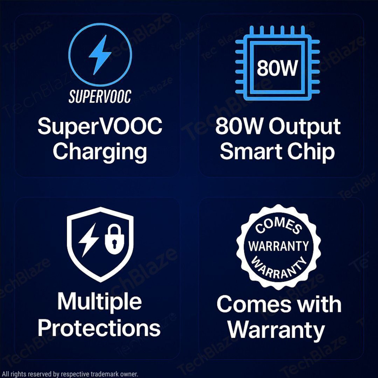 Image of TechBlaze 80 W VOOC 7 A Wall Charger for Mobile with Detachable Cable
