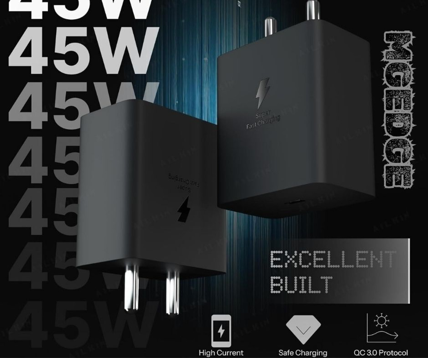 Image of GaN Charger 45 W Supercharge 8 A Wall Charger for Mobile with Detachable Cable