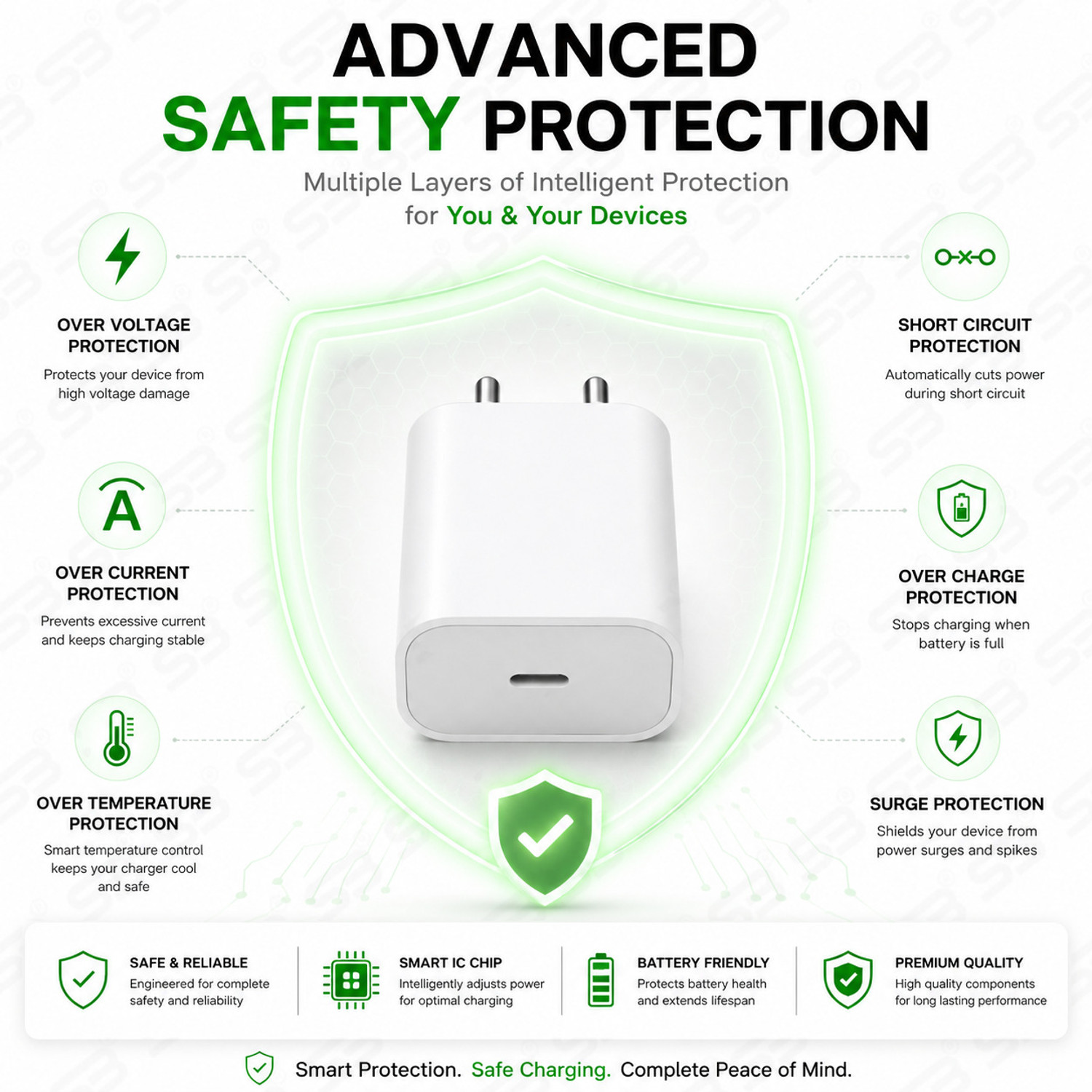 Image of SB 20 W Quick Charge 3 A Wall Charger for Mobile with Detachable Cable