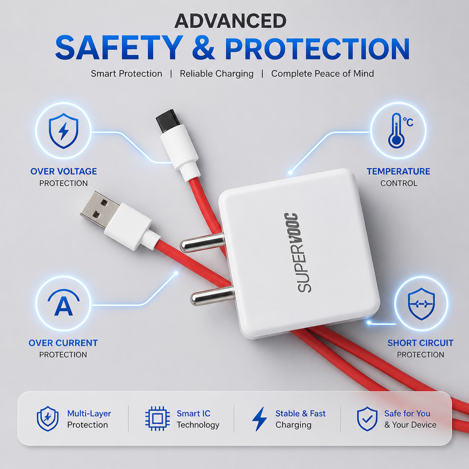 Image of CLAT CLAT SUPERVOOC 80W for Tablets & Cellular Phones 6 A Mobile Charger with Detachable Cable