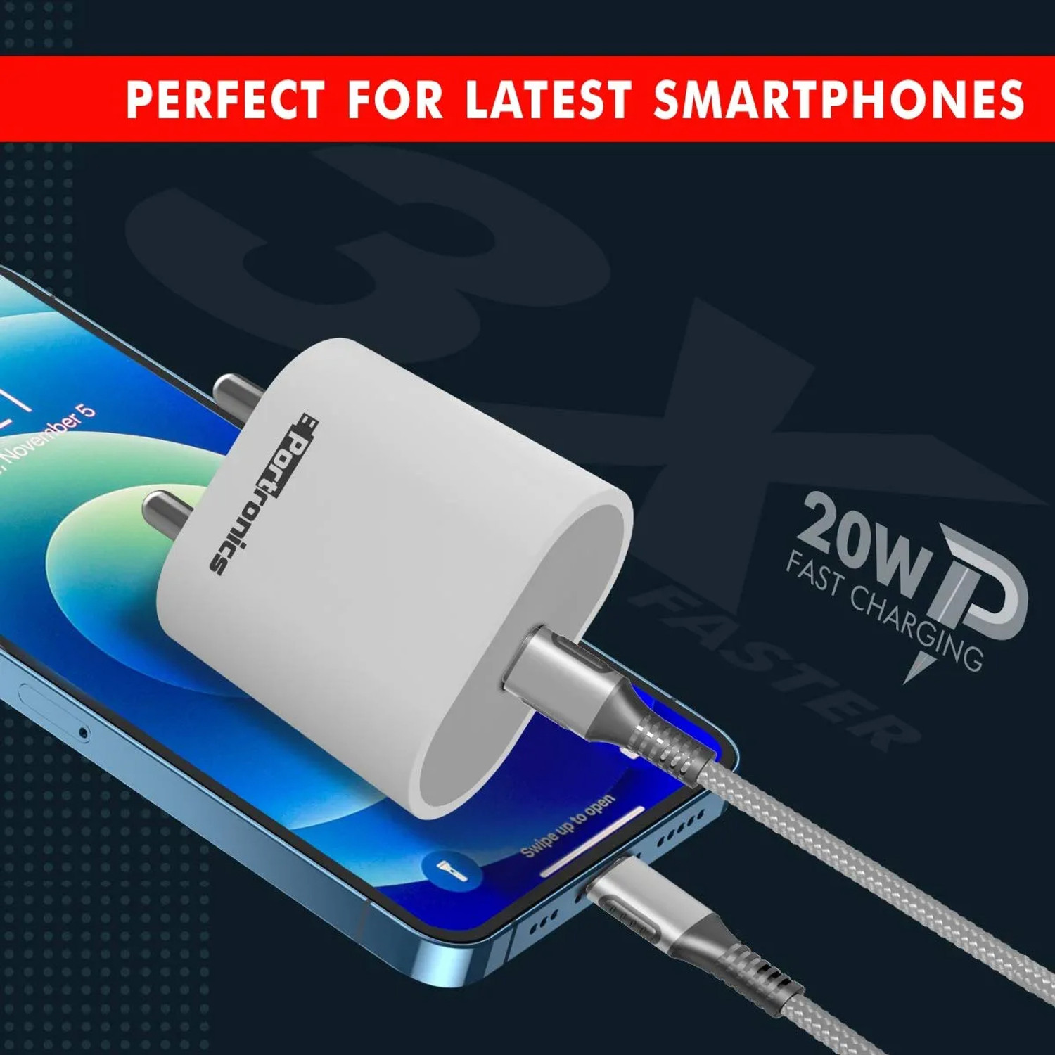 Image of Portronics 36 W 3 A Wall Charger for Mobile