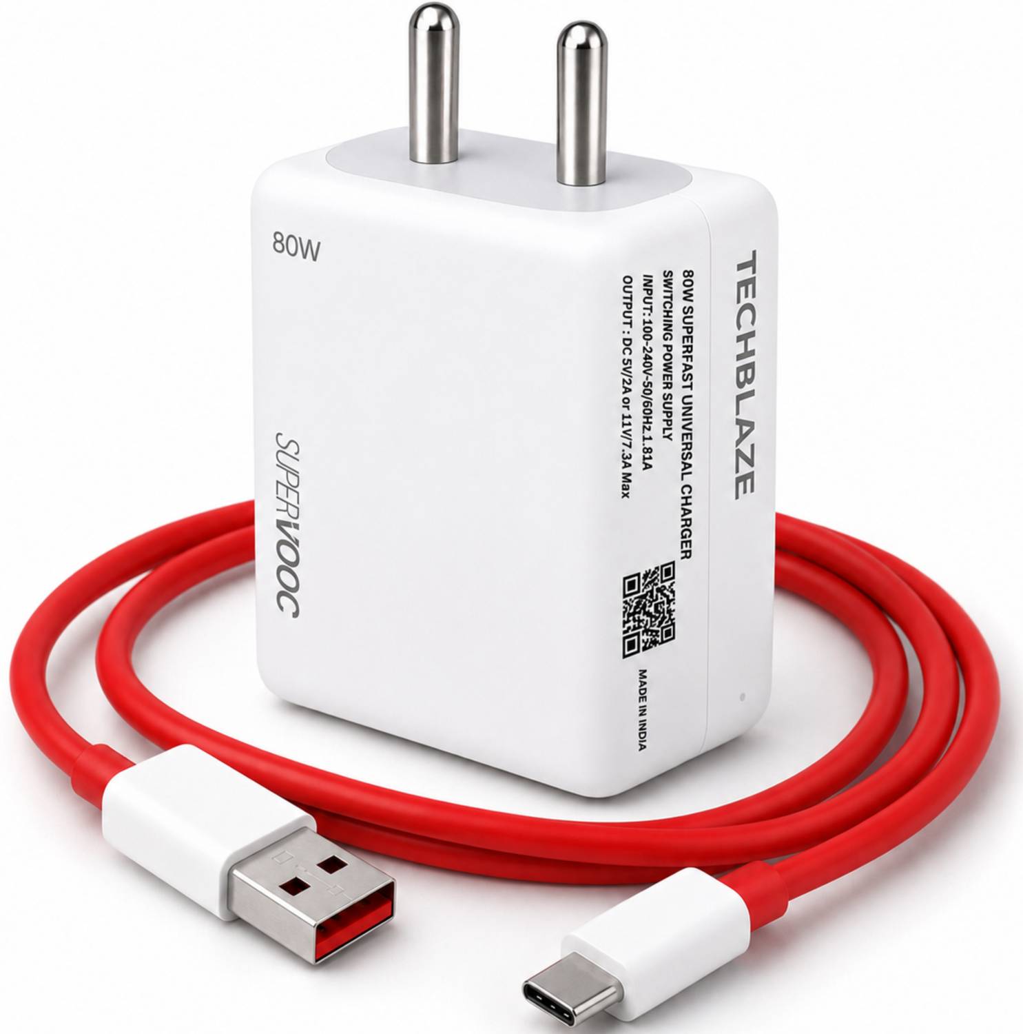 TechBlaze 80 W SuperVOOC 7.3 A Wall Charger for Mobile with Detac