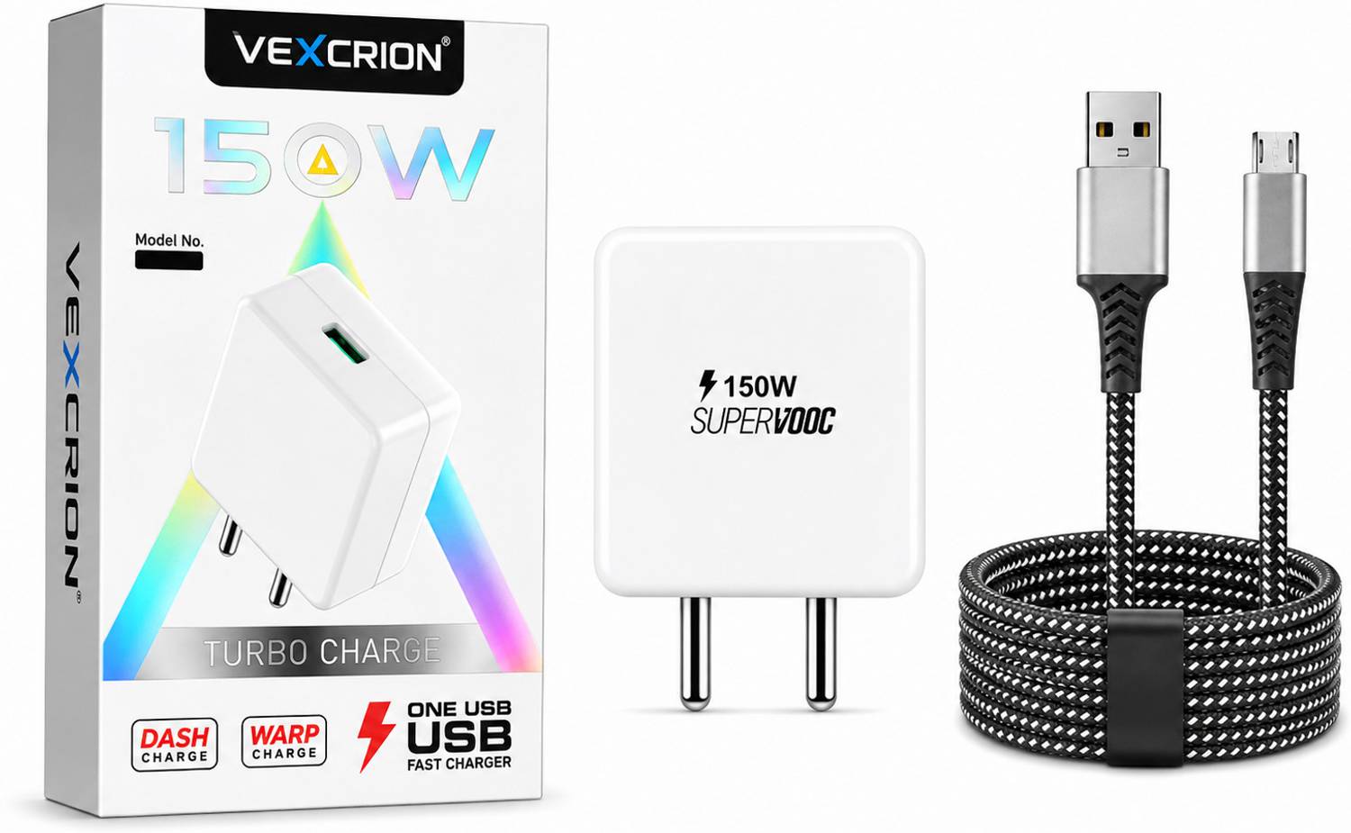 Vexcrion 150 W SuperVOOC 4 A Wall Charger for Mobile with Detachable Cable