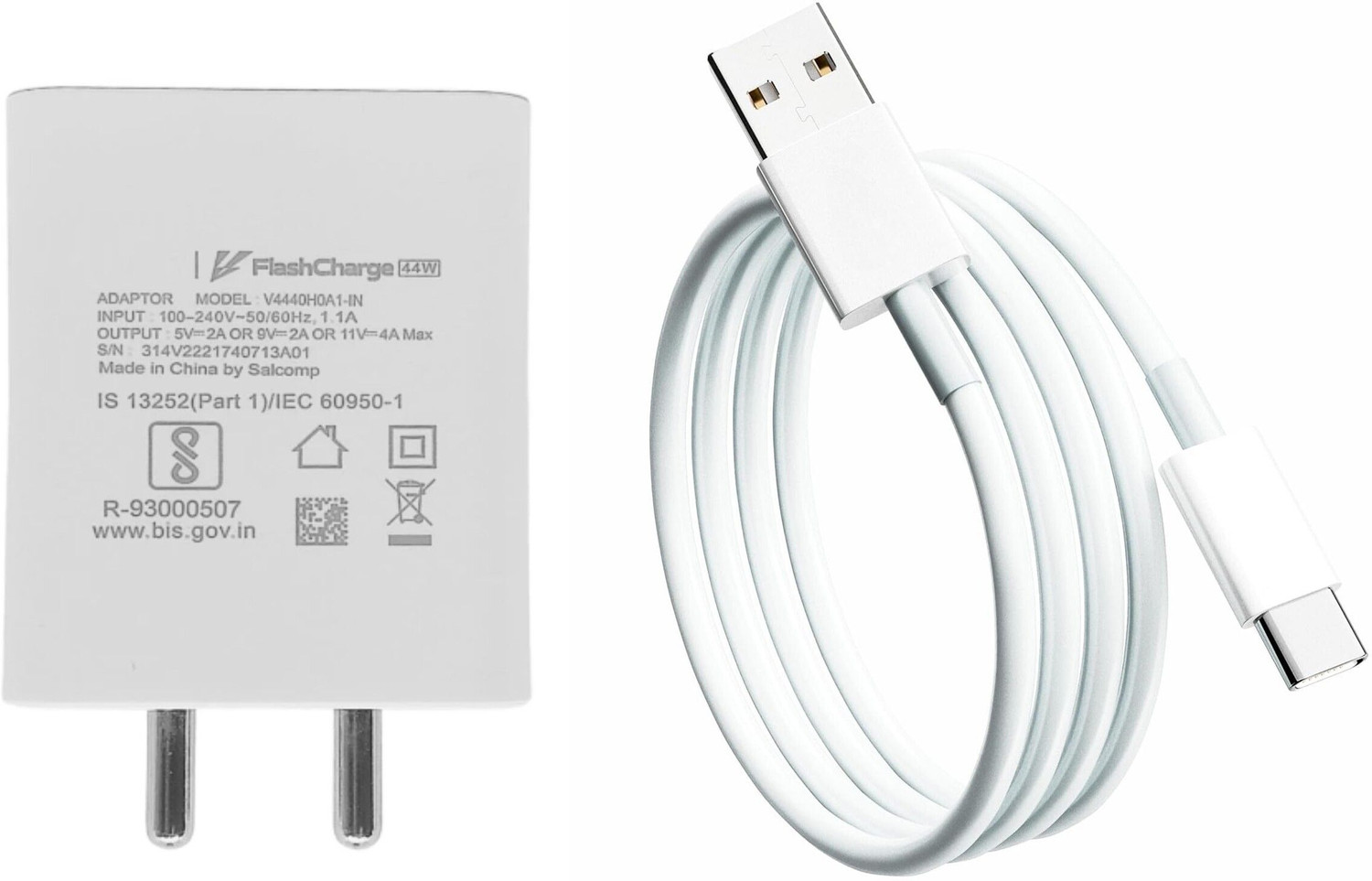 Image of vivo 44 W Quick Charge 4 A Wall Charger for Mobile with Detachable Cable