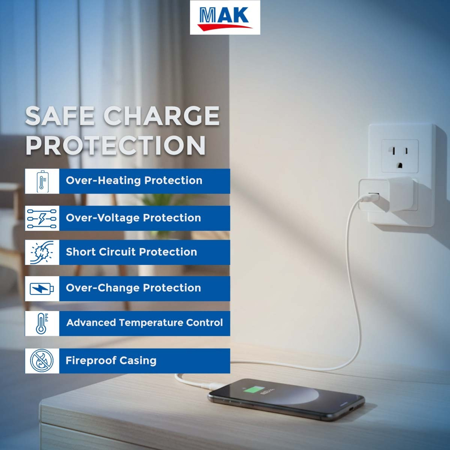 Image of MAK 65 W SuperVOOC 4 A Wall Charger for Mobile with Detachable Cable