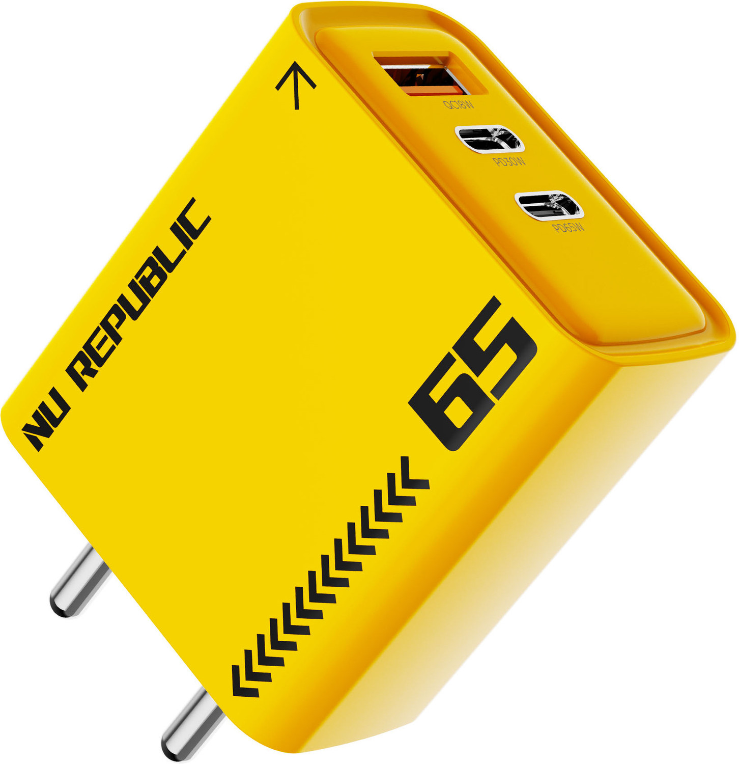 Image of Nu Republic 65 W GaN 6 A 3 Port Mobile Charger (Yellow)