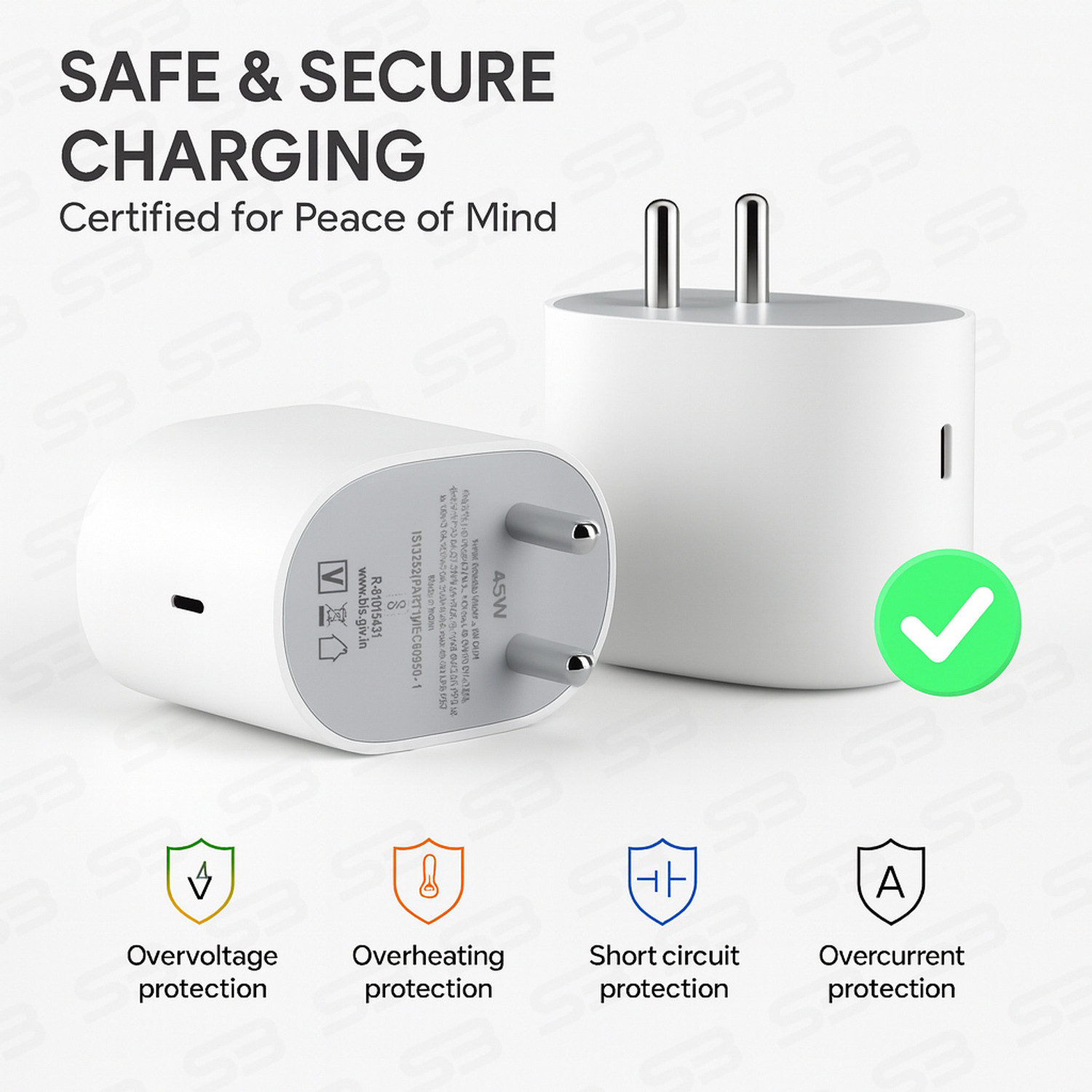 Image of SB 30 W Quick Charge 3 A Wall Charger for Mobile with Detachable Cable
