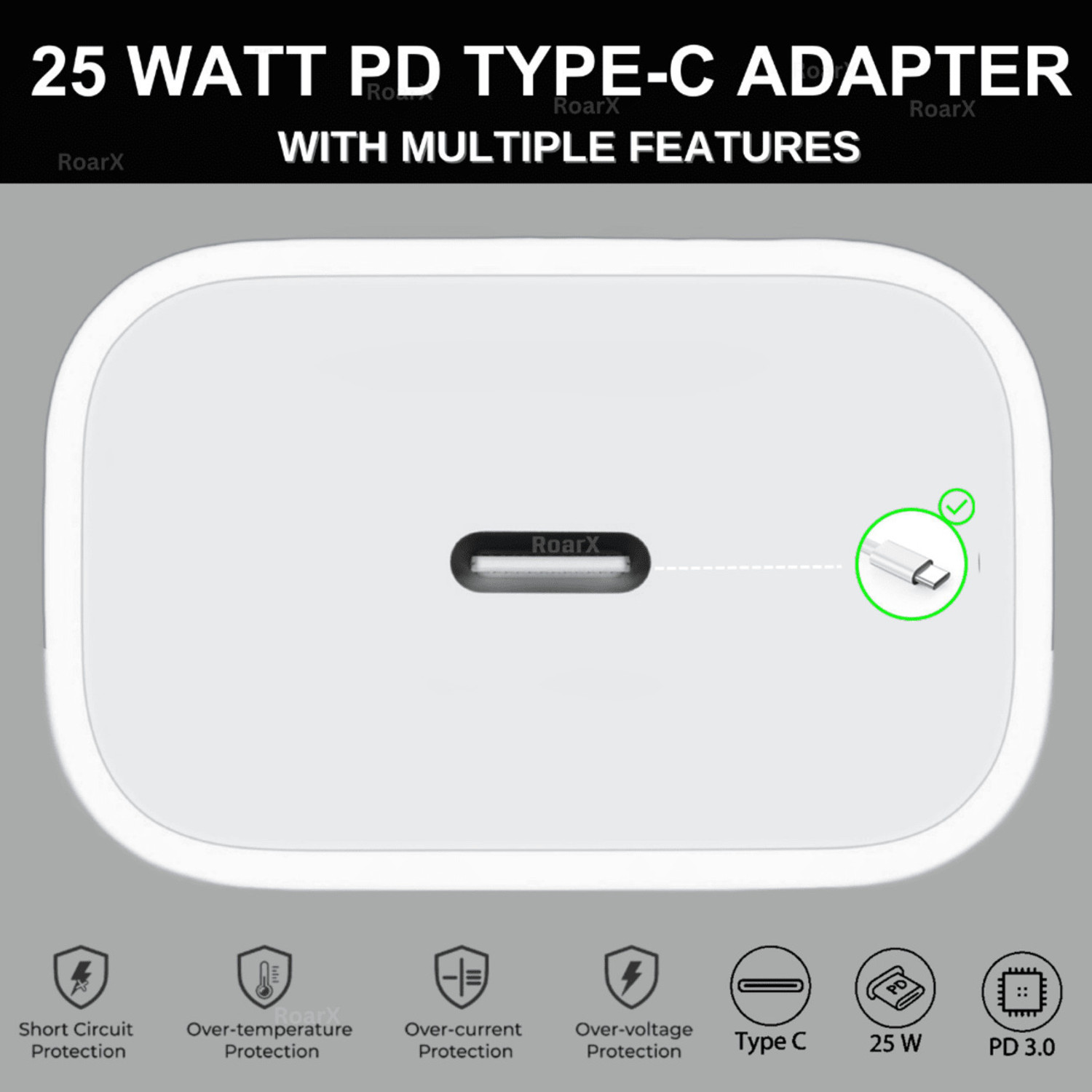 Image of RoarX 25 W Adaptive Charging 3.1 A Wall Charger for Mobile with Detachable Cable