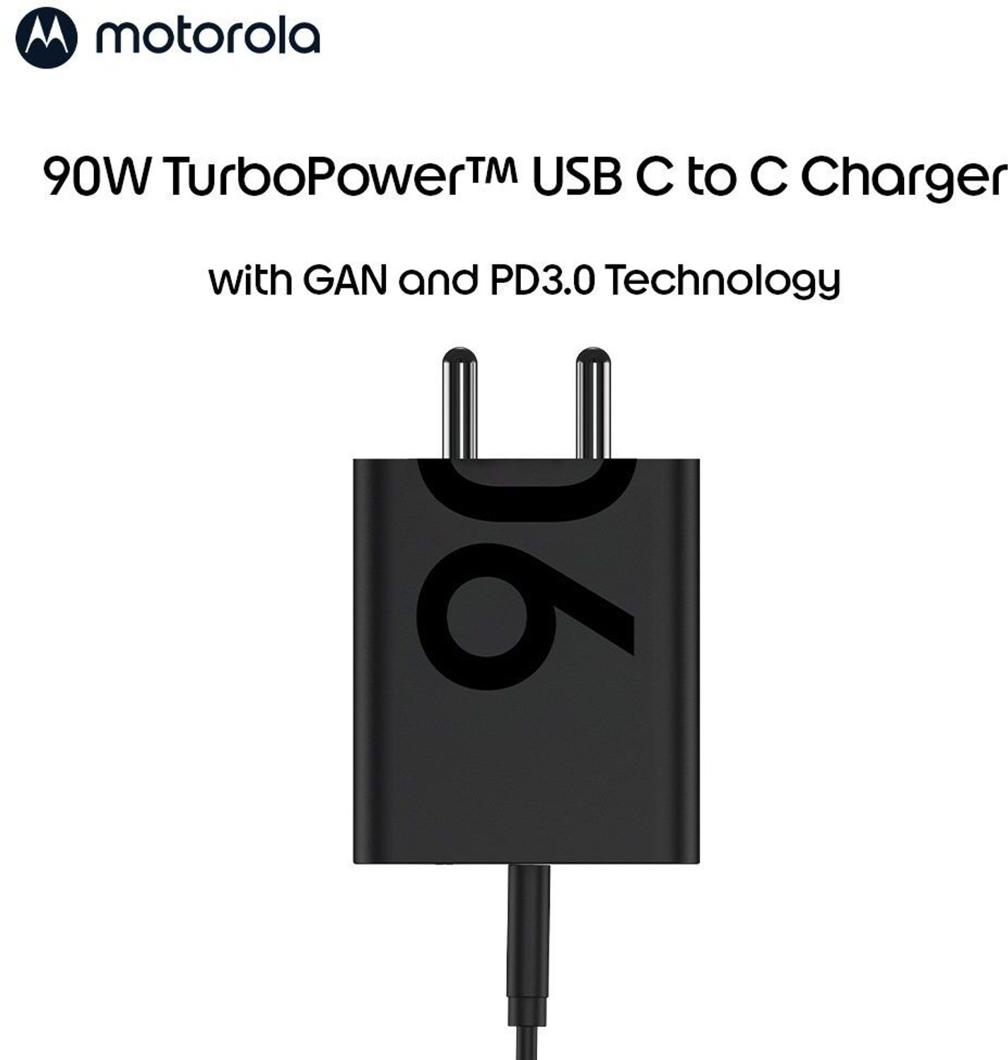 Image of MOTOROLA 90 W GaN 6.5 A Single Port Mobile Charger with Detachable Cable