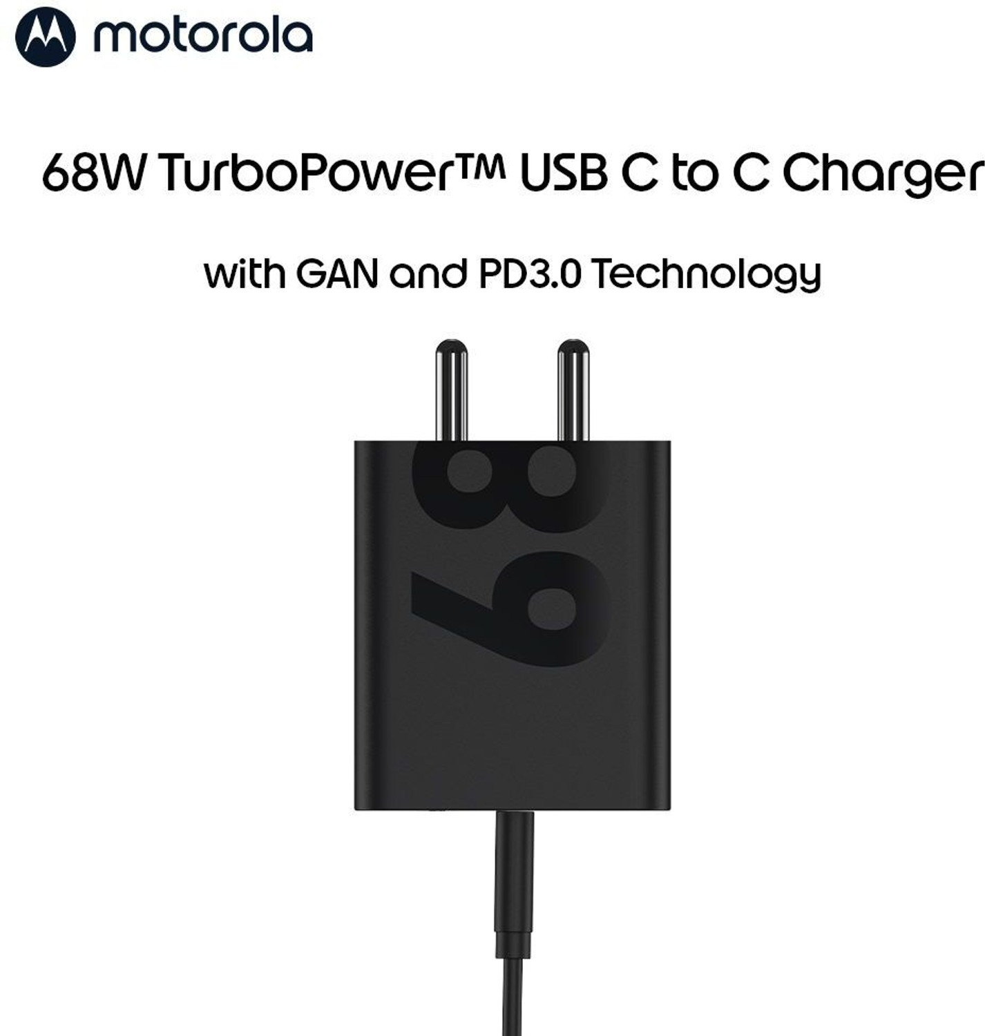 Image of MOTOROLA 68 W GaN 6.5 A Single Port Mobile Charger with Detachable Cable