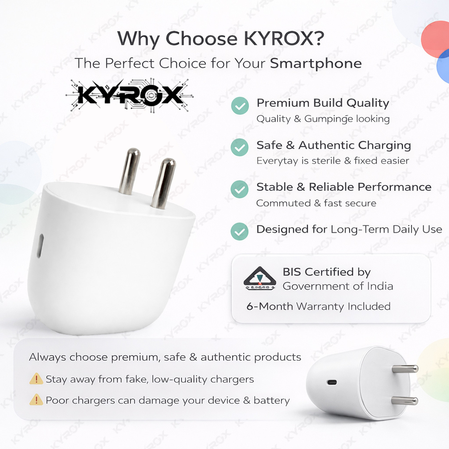 Image of Kyrox 45 W Quick Charge 3 A Wall Charger for Mobile with Detachable Cable (White, Cable Included)