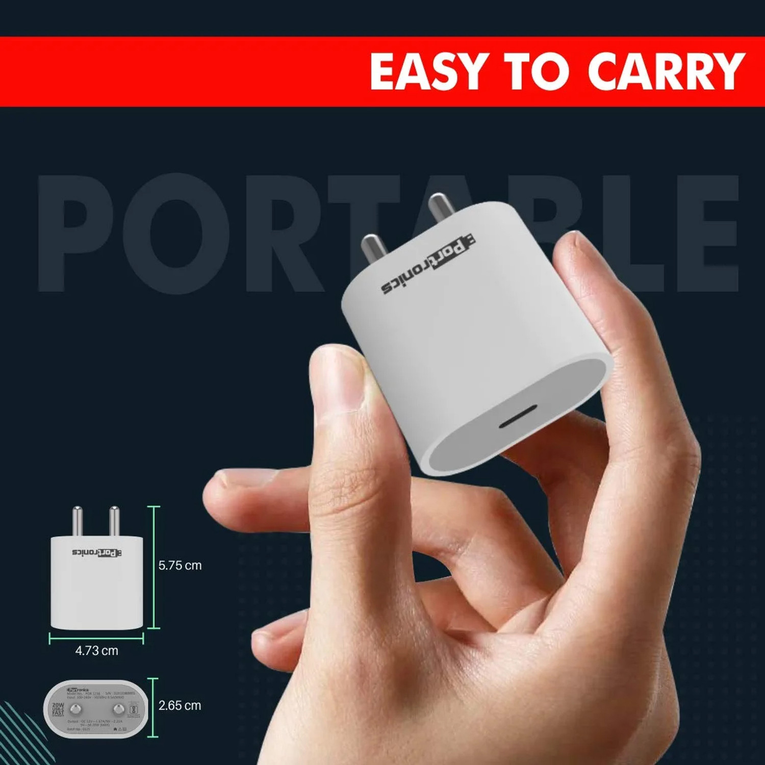 Image of Portronics 36 W 3 A Wall Charger for Mobile