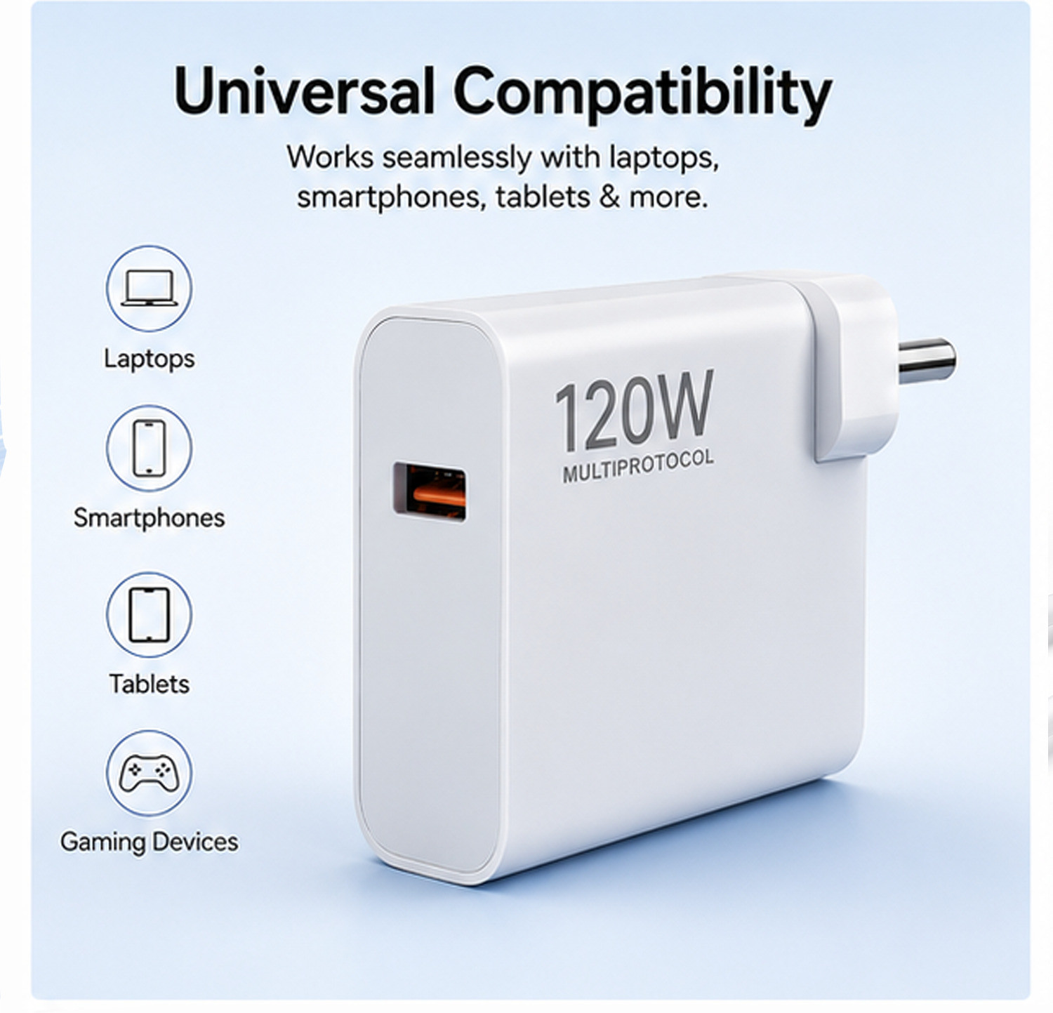 Image of CLAT 120 W Quick Charge 7.3 A Wall Charger for Mobile with Detachable Cable