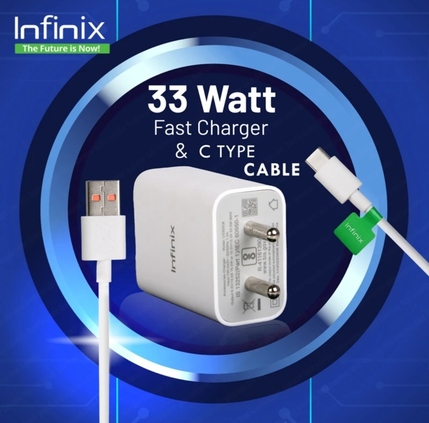 Image of Infinix charger Quick Charge 3.4 A Wall Charger for Mobile with Detachable Cable