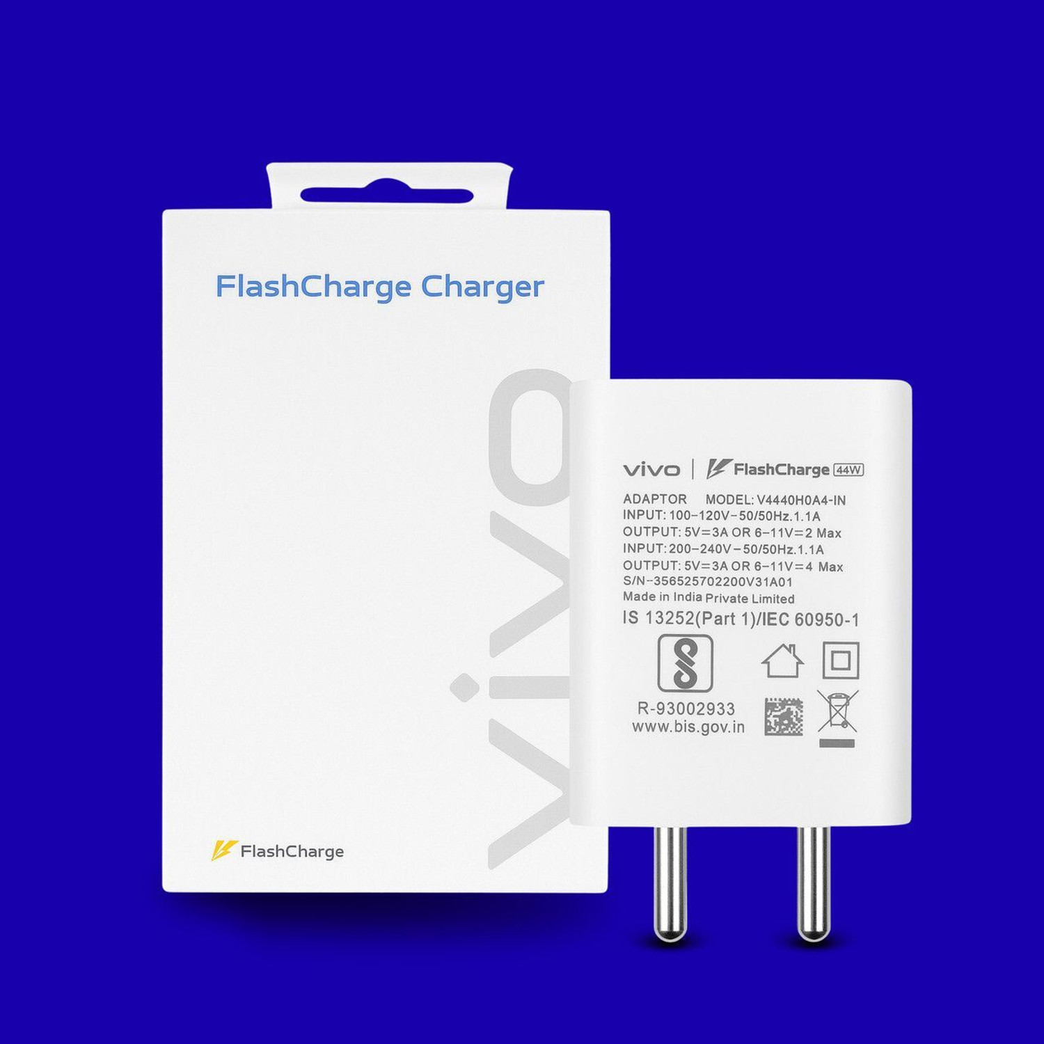 Image of vivo 44 W Qualcomm 2.0 2 A Wall Charger for Mobile with Detachable Cable