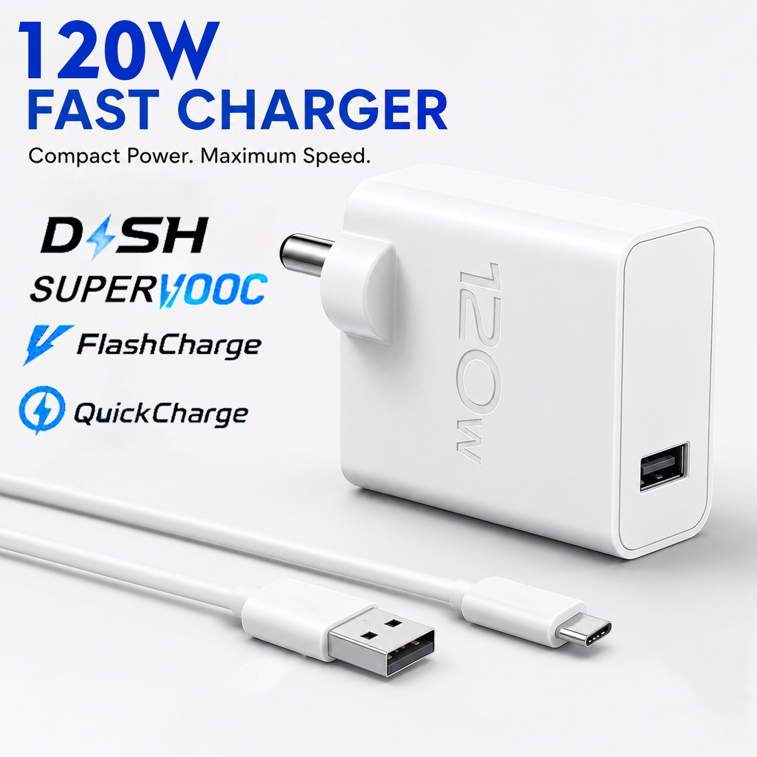 Image of CLAT 120 W Quick Charge 7.3 A Wall Charger for Mobile with Detachable Cable