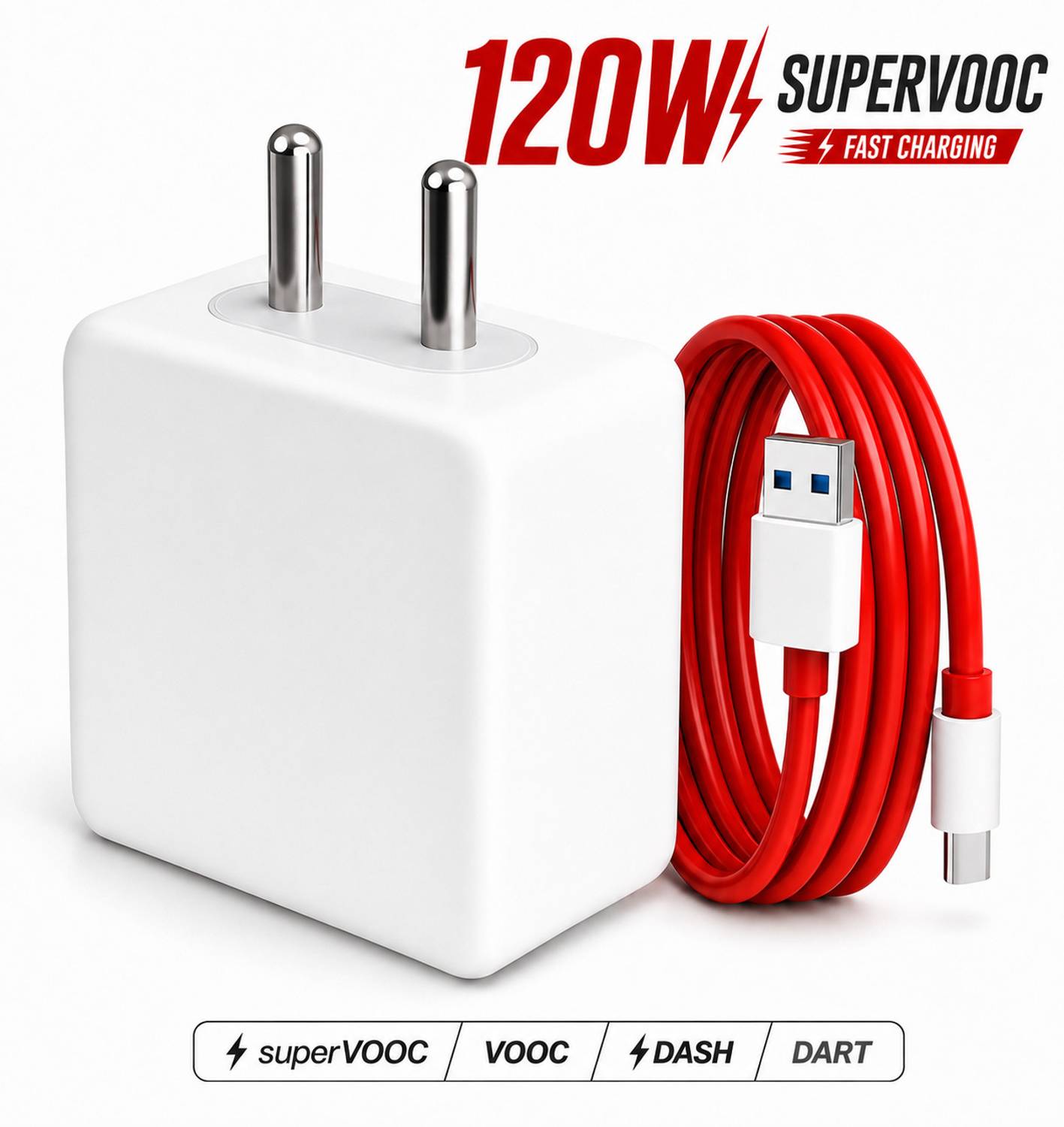 ANKIT Fast Charger 120 W SuperVOOC 8 A Wall Charger for Mobile with Detachable Cable