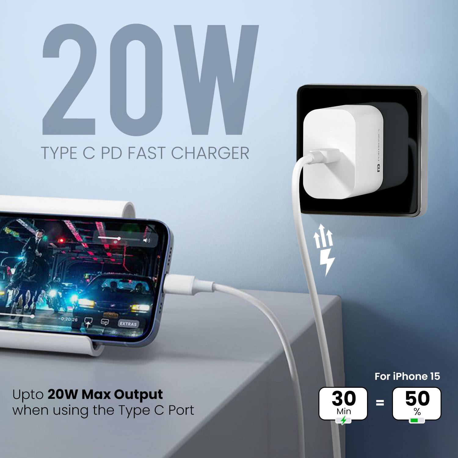 Portronics 20W PD 3A Wall Charger White - Image 4