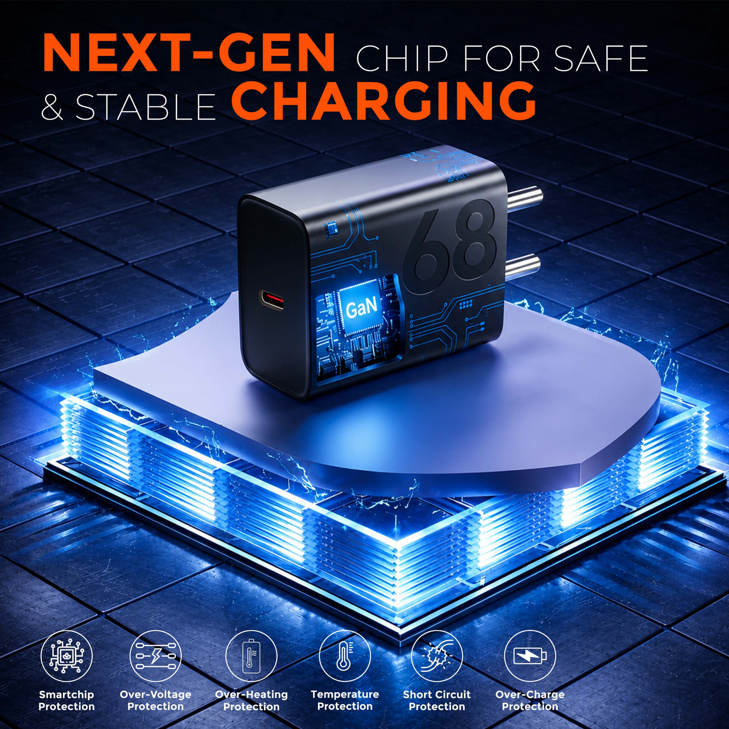 Image of MAK 68 W TurboPower 3.0 6 A Wall Charger for Mobile with Detachable Cable