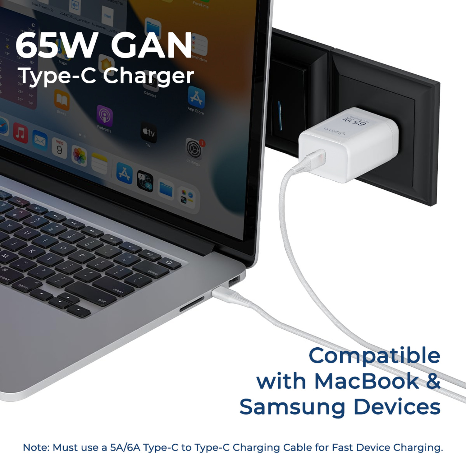 Image of PTron 65 W GaN 3.25 A Wall Charger for Mobile (White)
