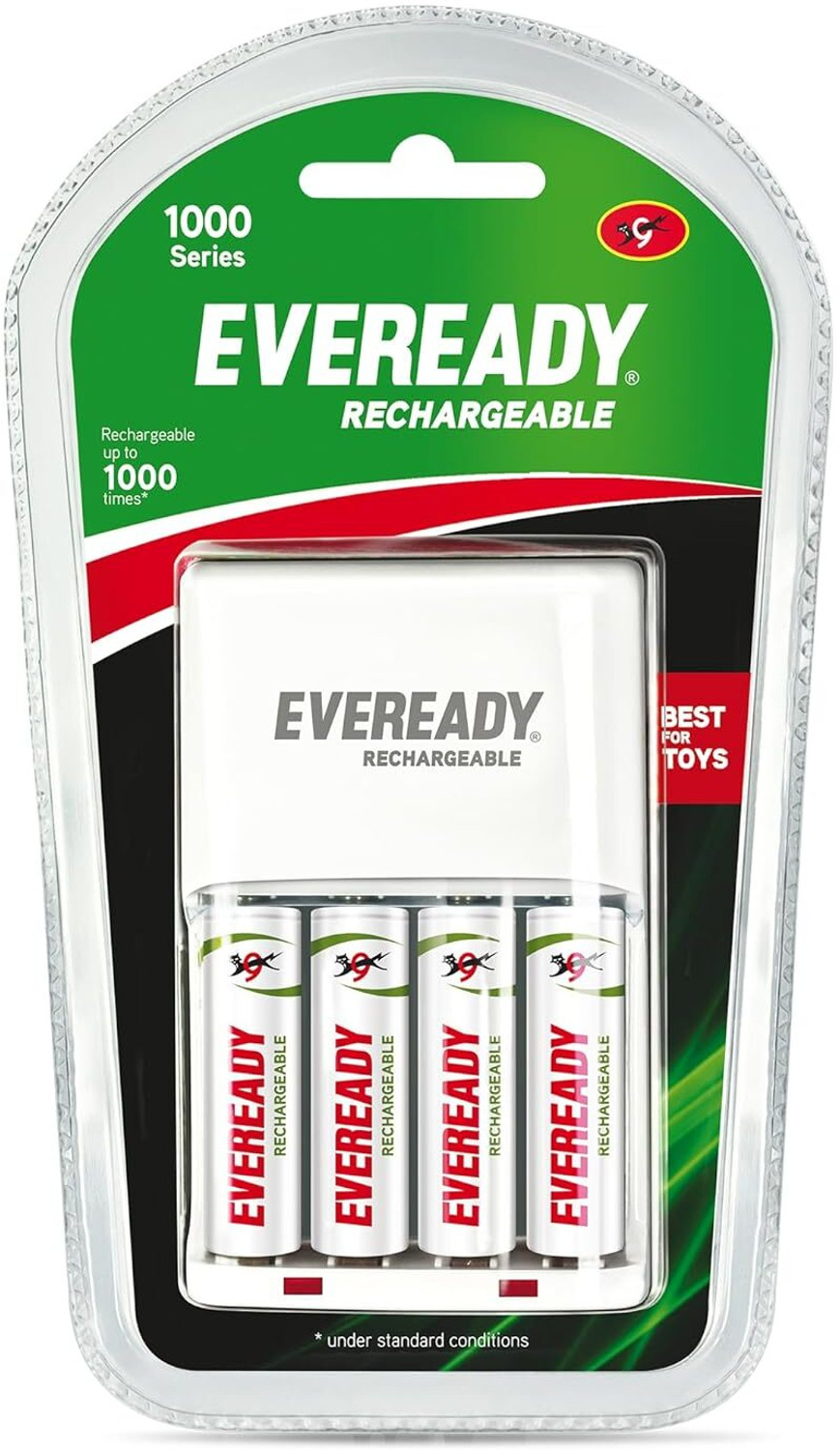 Image of EVEREADY AA Rechargeable & Charger| 1000S | Combo Pack with 4 Batteries & Charger Battery