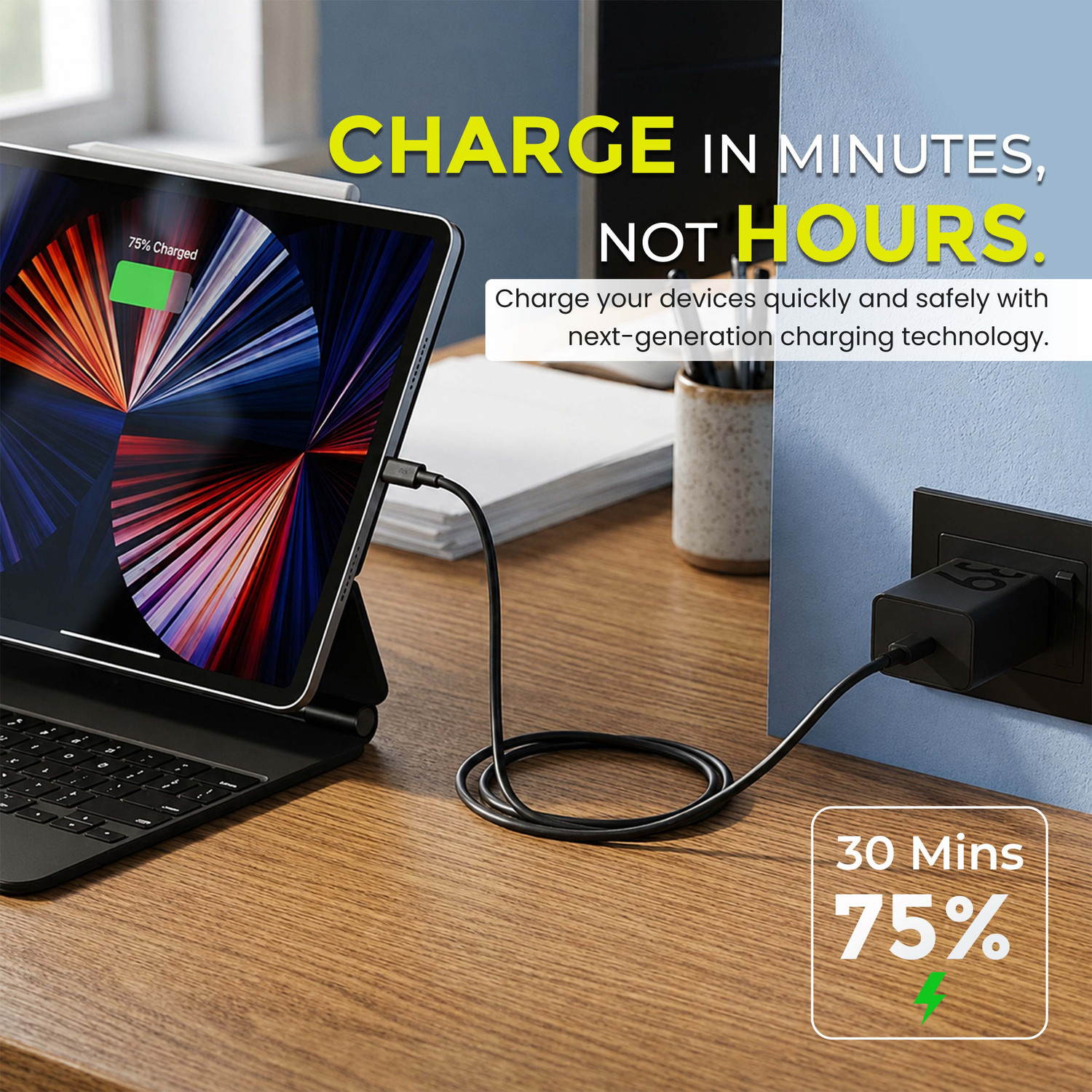 Image of MAK 68 W TurboPower 3.0 6 A Wall Charger for Mobile with Detachable Cable