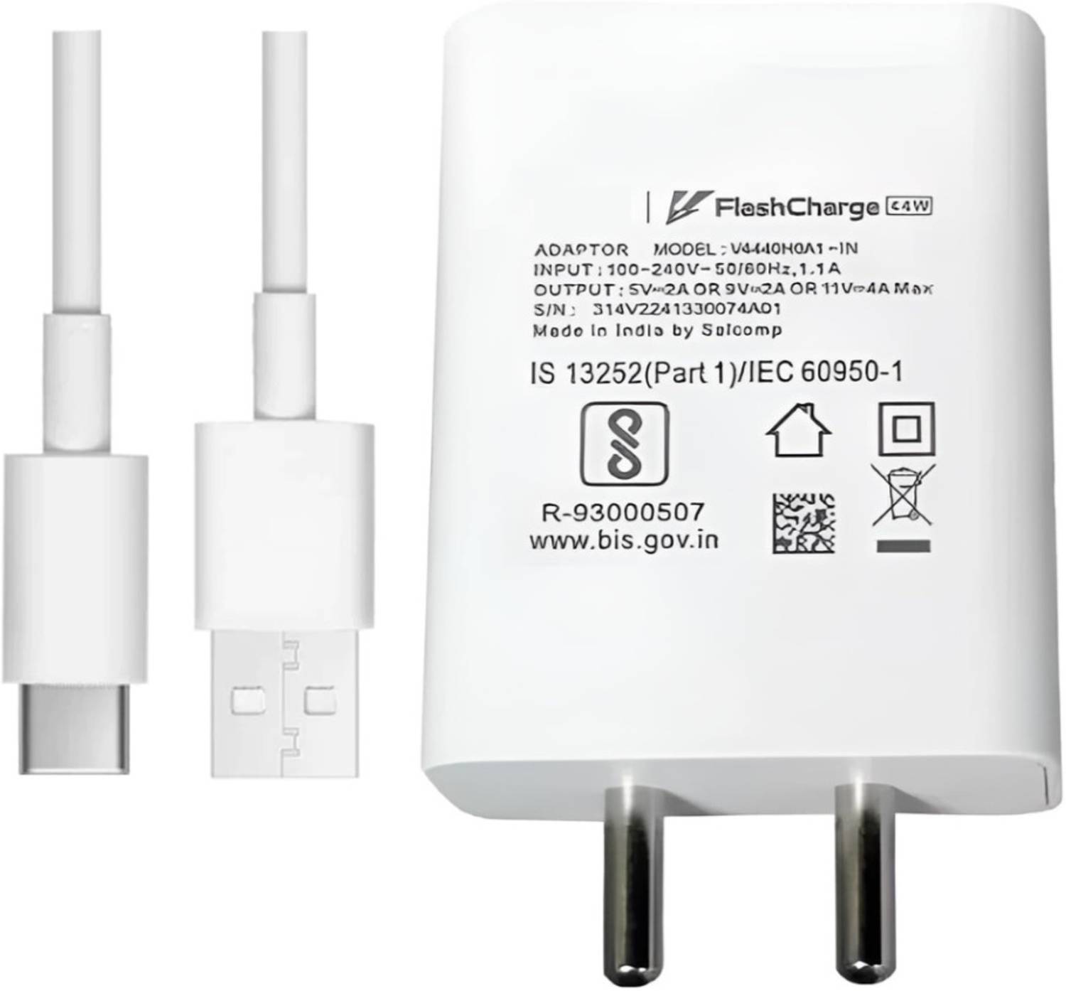 BLYNOIZ 44 W Quick Charge 4 A Wall Charger for Mobile with Detachable Cable