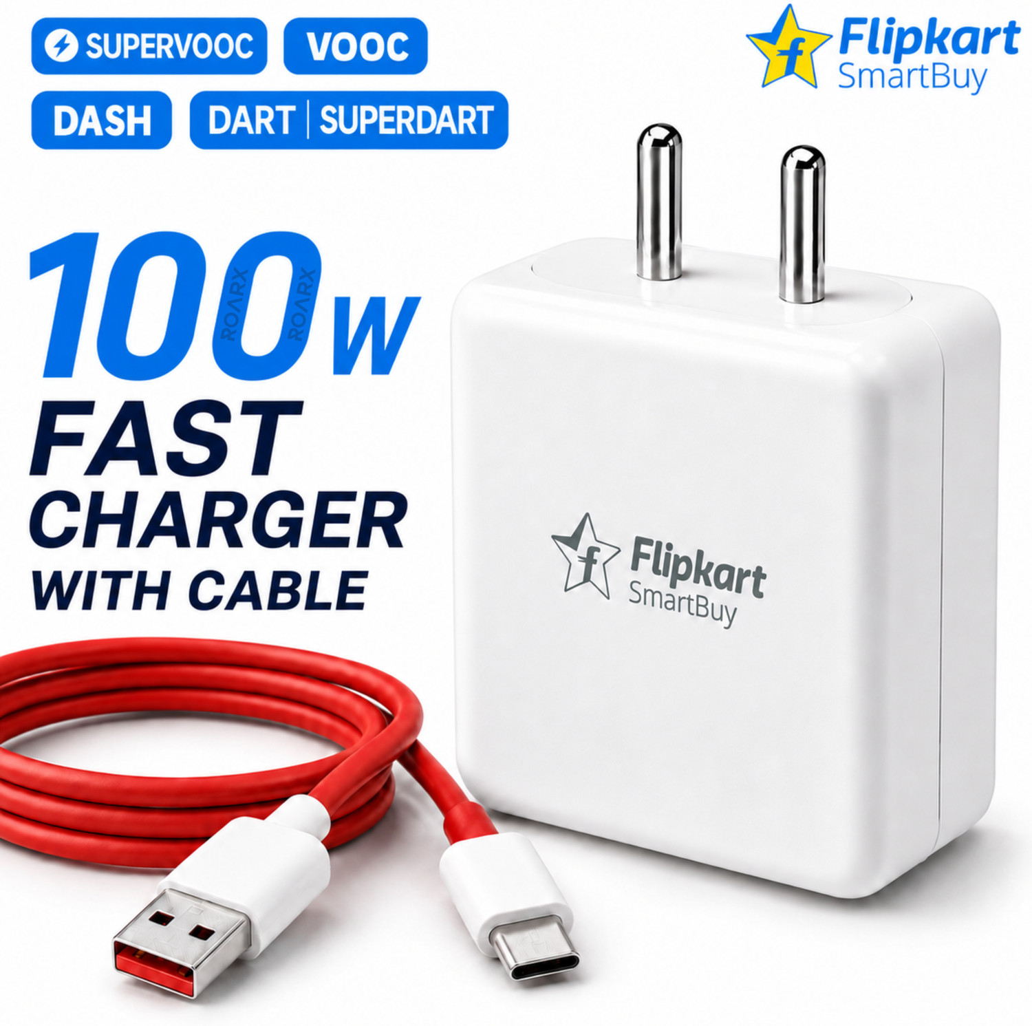 Image of Flipkart SmartBuy 100 W SuperVOOC 9 A Wall Charger for Mobile with Detachable Cable