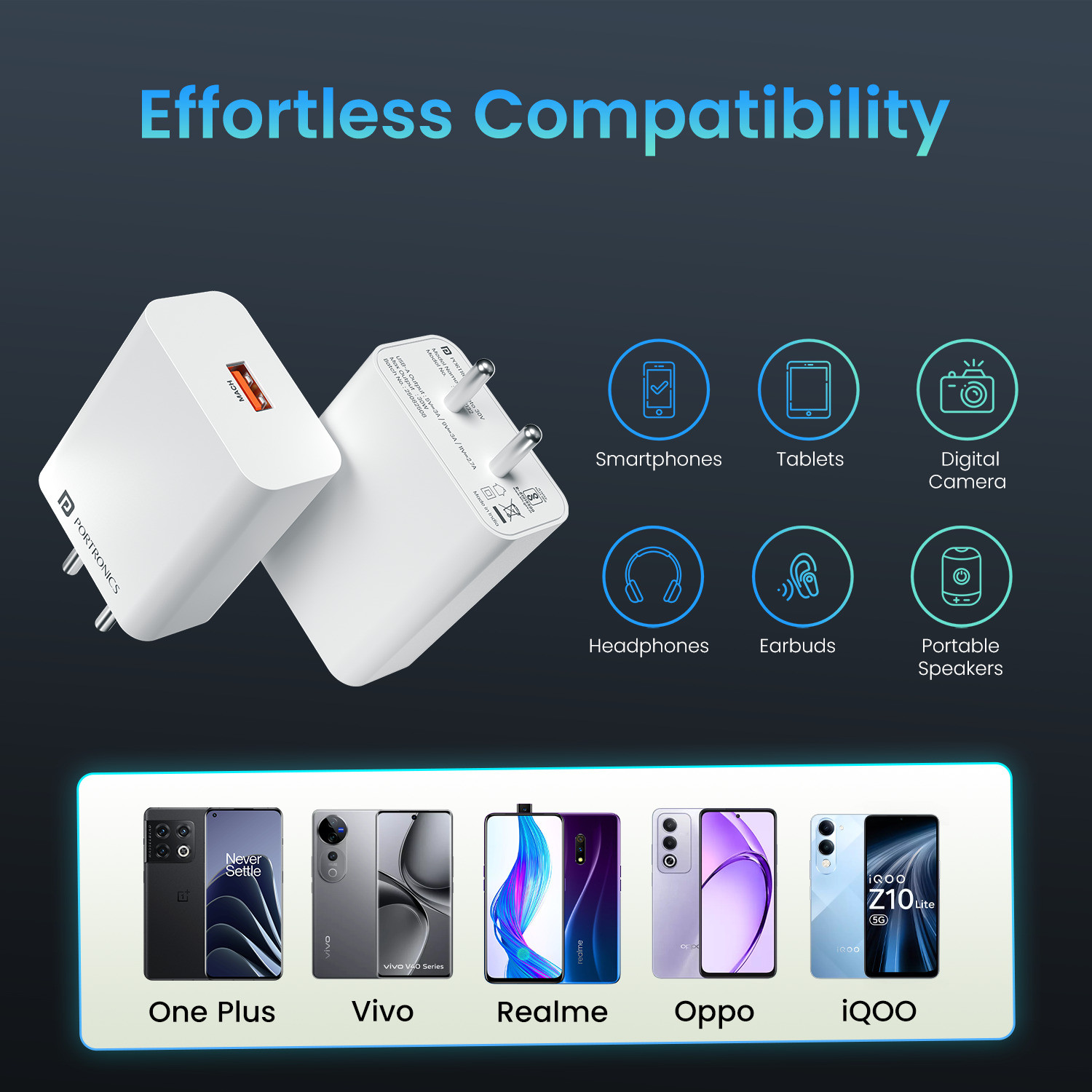Image of Portronics 30 W SuperVOOC 3 A Wall Charger for Mobile with Detachable Cable