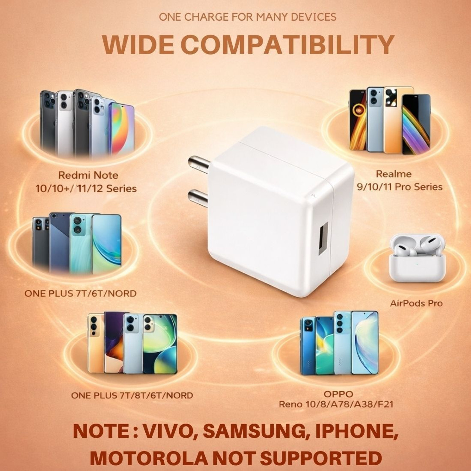Image of MegVolt 85 W VOOC 6 A Wall Charger for Mobile with Detachable Cable